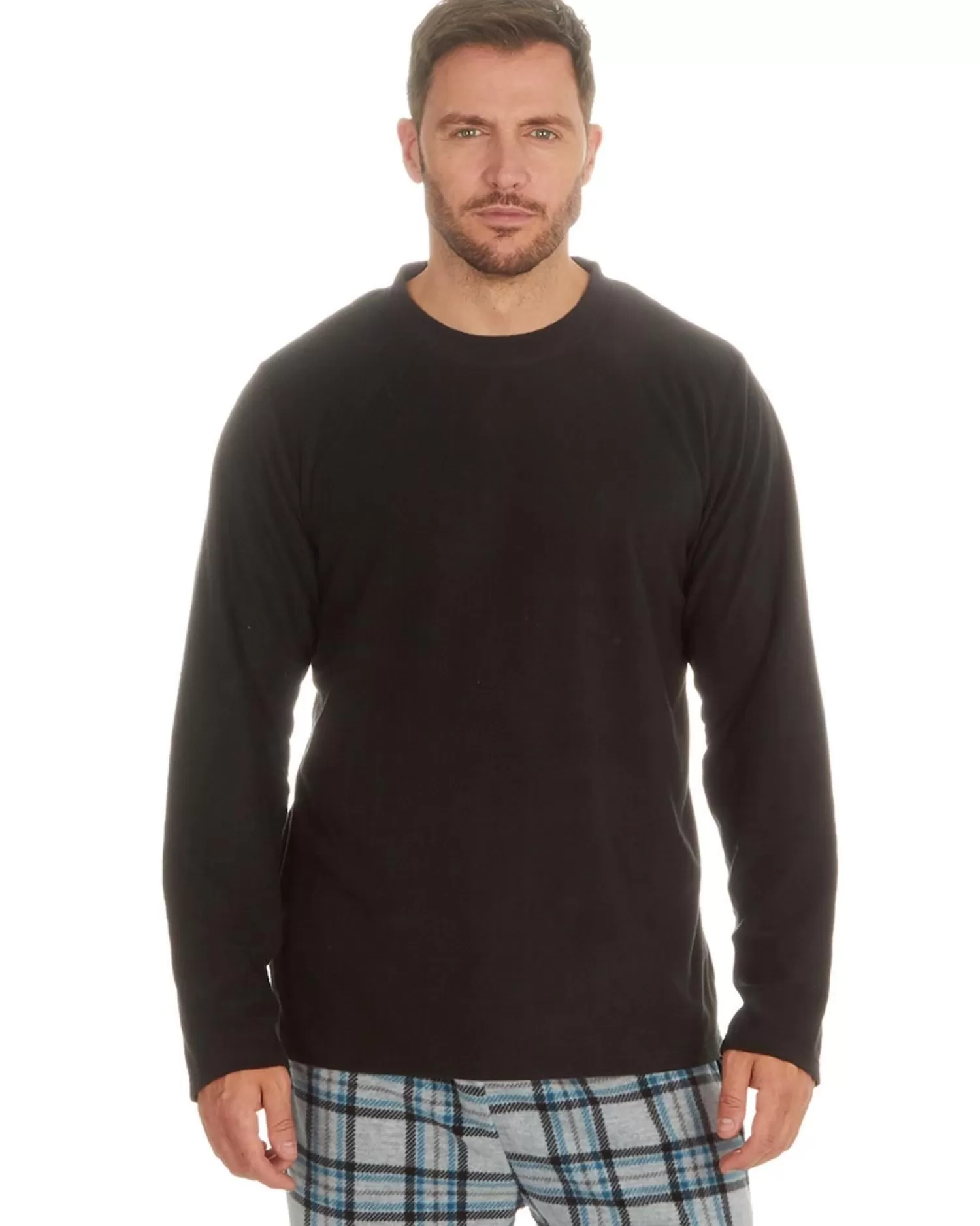 Men Cargo Bay Check Fleece Pyjamas - Black