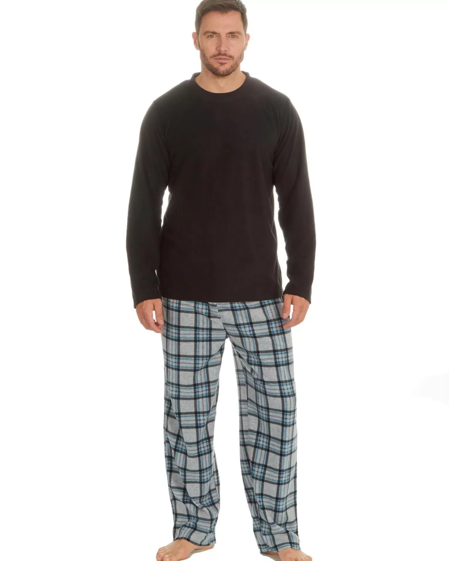 Men Cargo Bay Check Fleece Pyjamas - Black