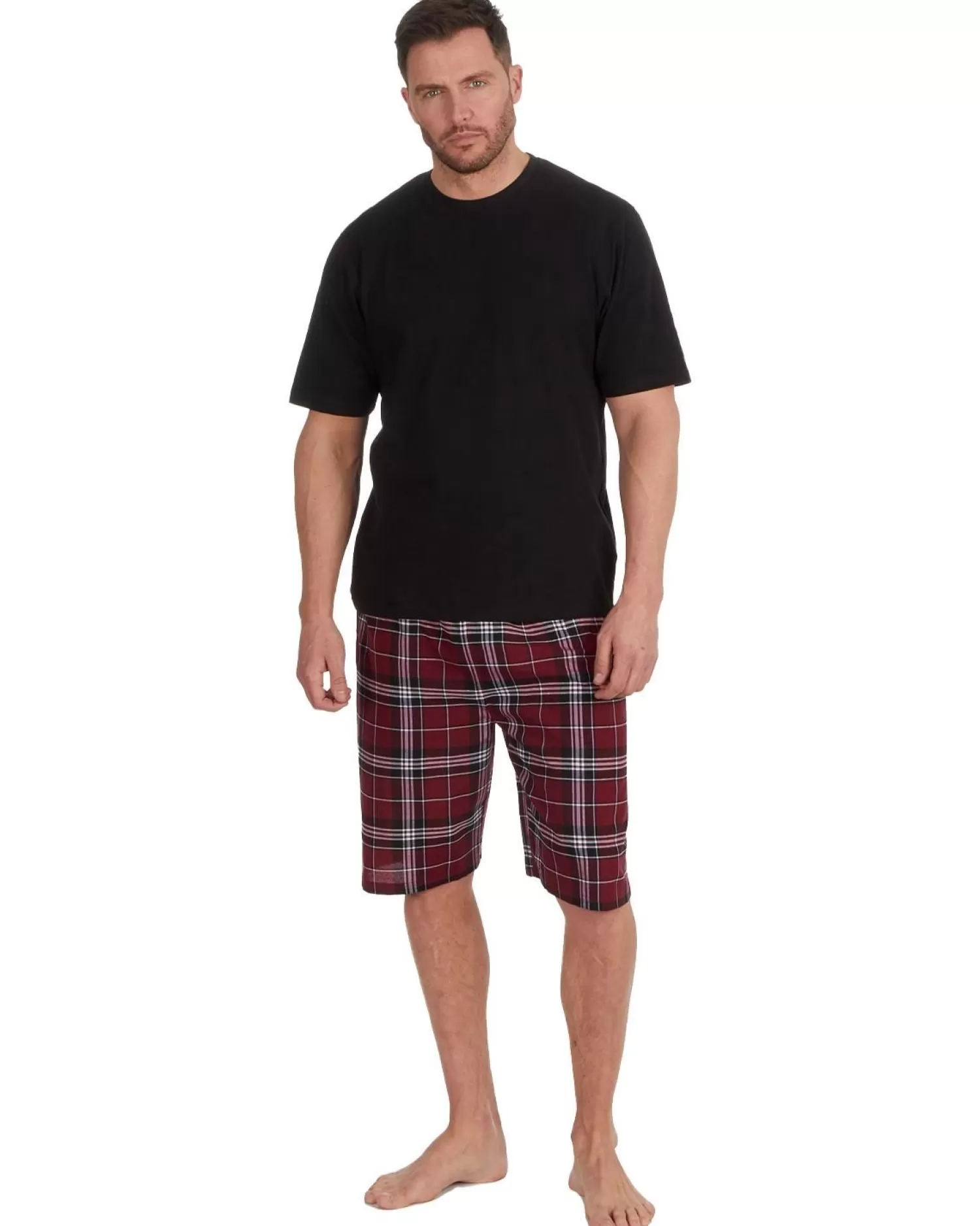 Men Cargo Bay Check Short Pyjamas - Black