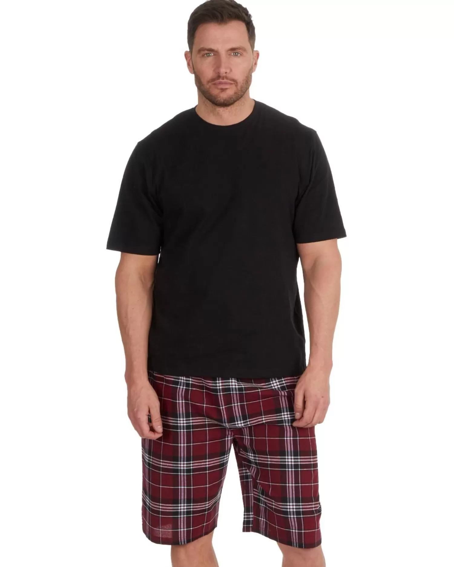 Men Cargo Bay Check Short Pyjamas - Black