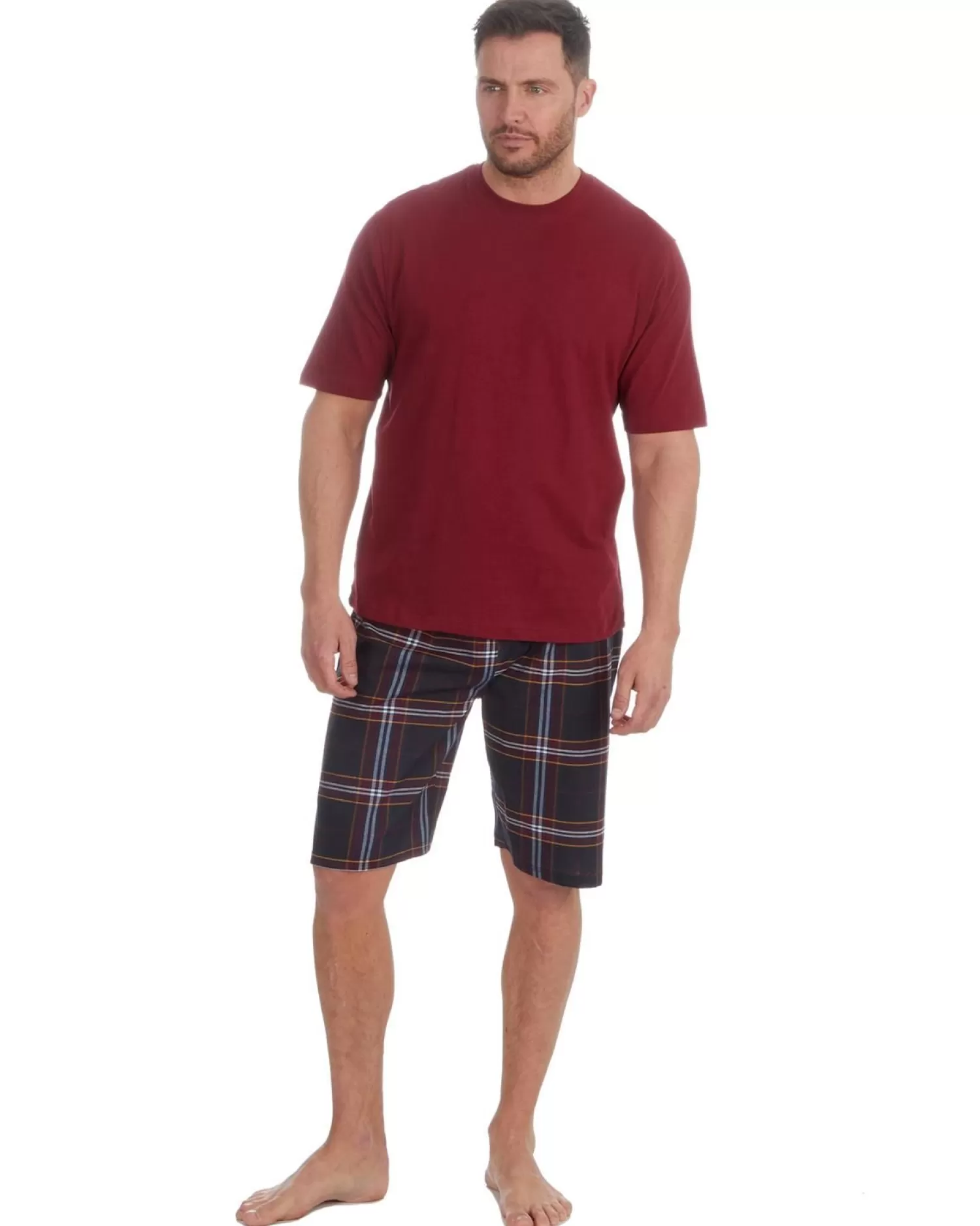 Men Cargo Bay Check Short Pyjamas - Burgundy