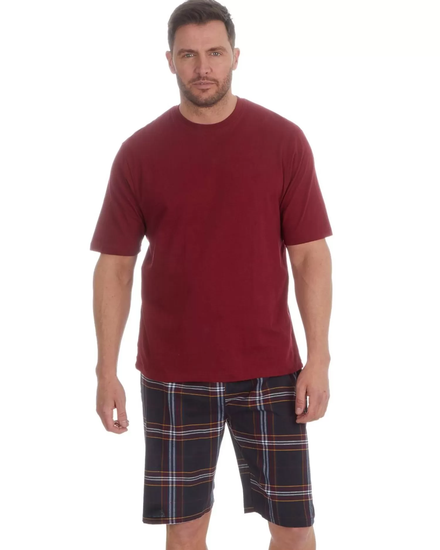 Men Cargo Bay Check Short Pyjamas - Burgundy