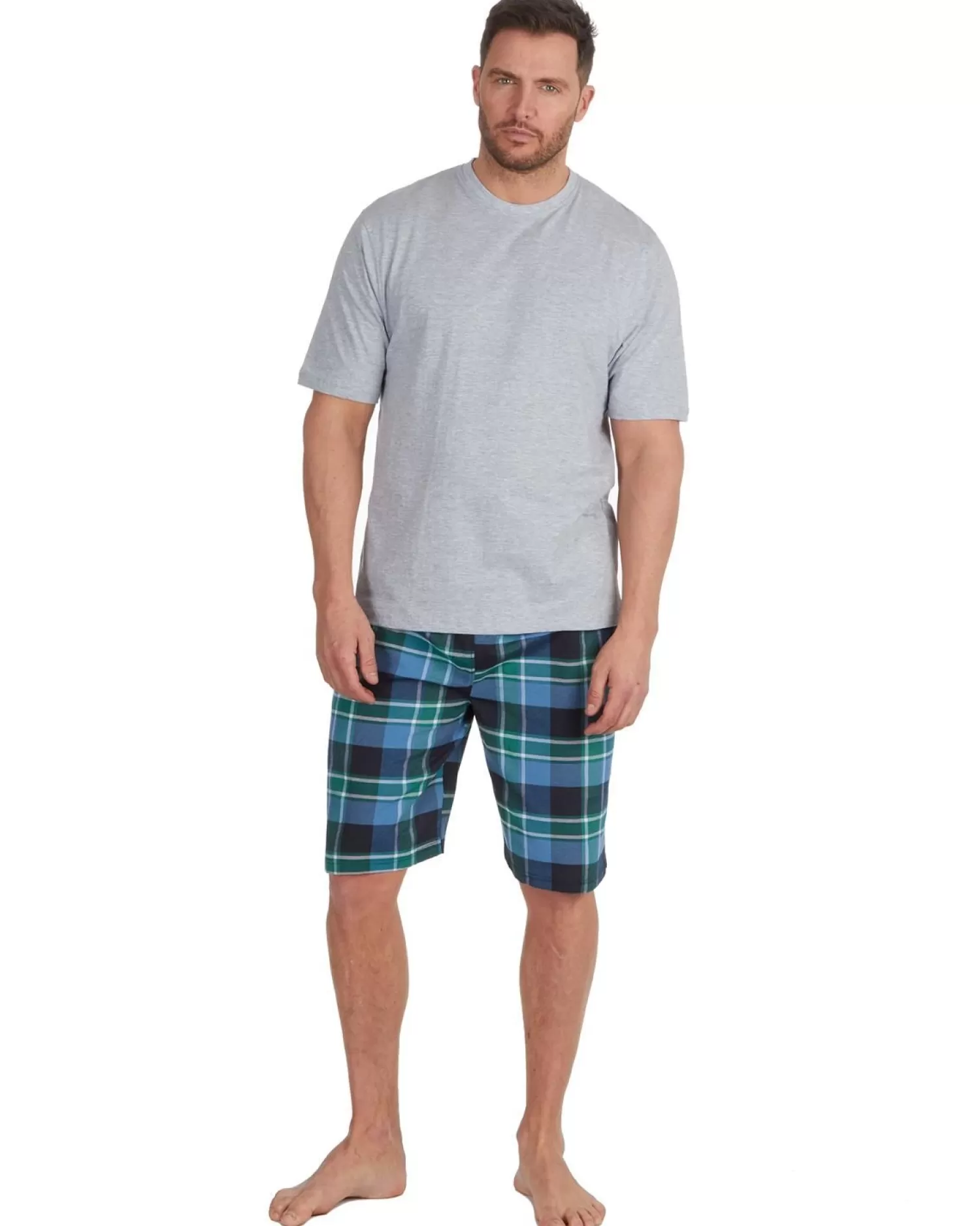 Men Cargo Bay Check Short Pyjamas - Grey