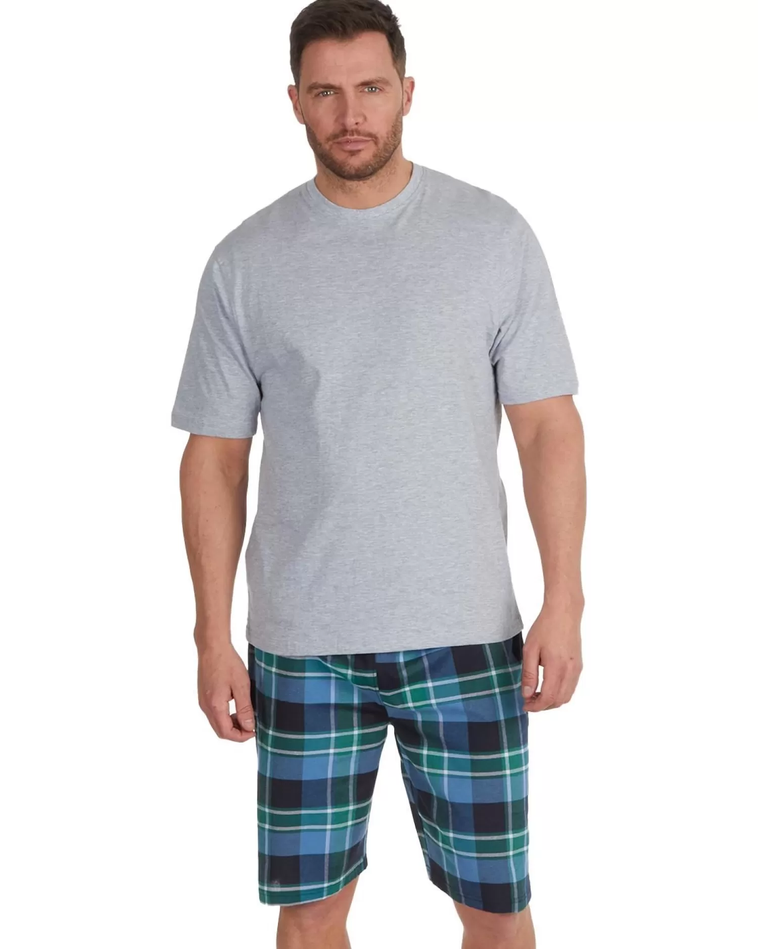 Men Cargo Bay Check Short Pyjamas - Grey