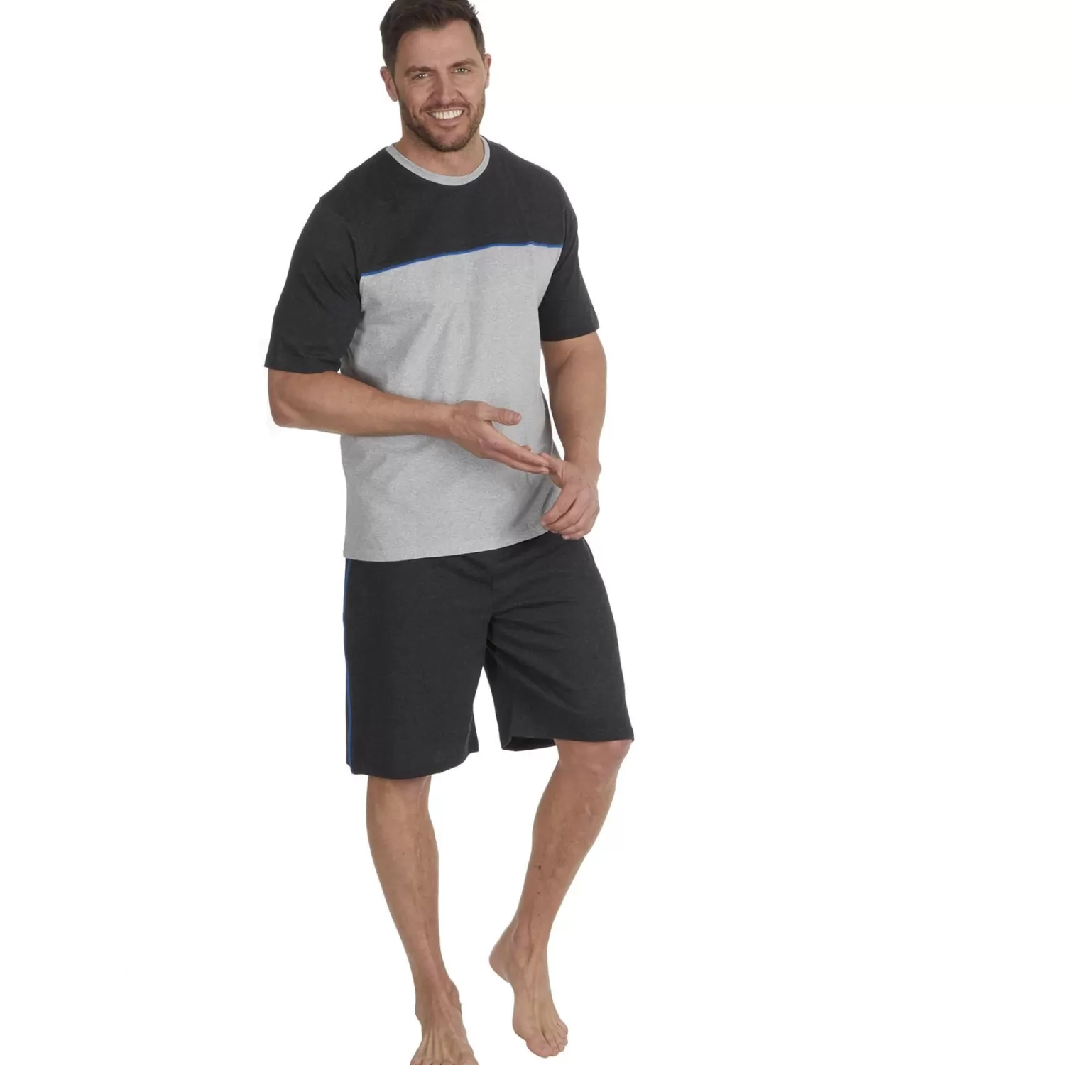 Men Cargo Bay Contrast Short Jersey Pyjamas - Grey/Charcoal