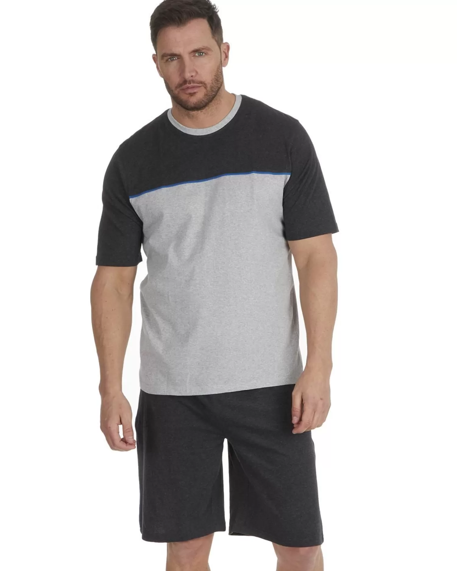 Men Cargo Bay Contrast Short Jersey Pyjamas - Grey/Charcoal