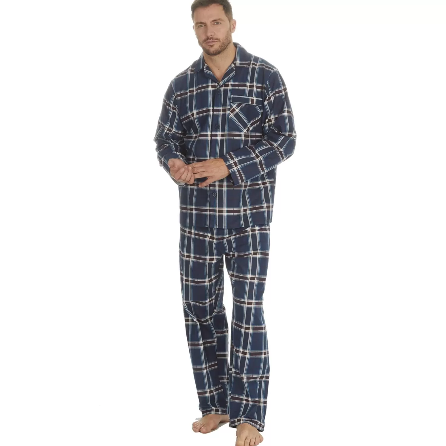 Men Cargo Bay Cotton Check Tailored Pyjamas - Denim