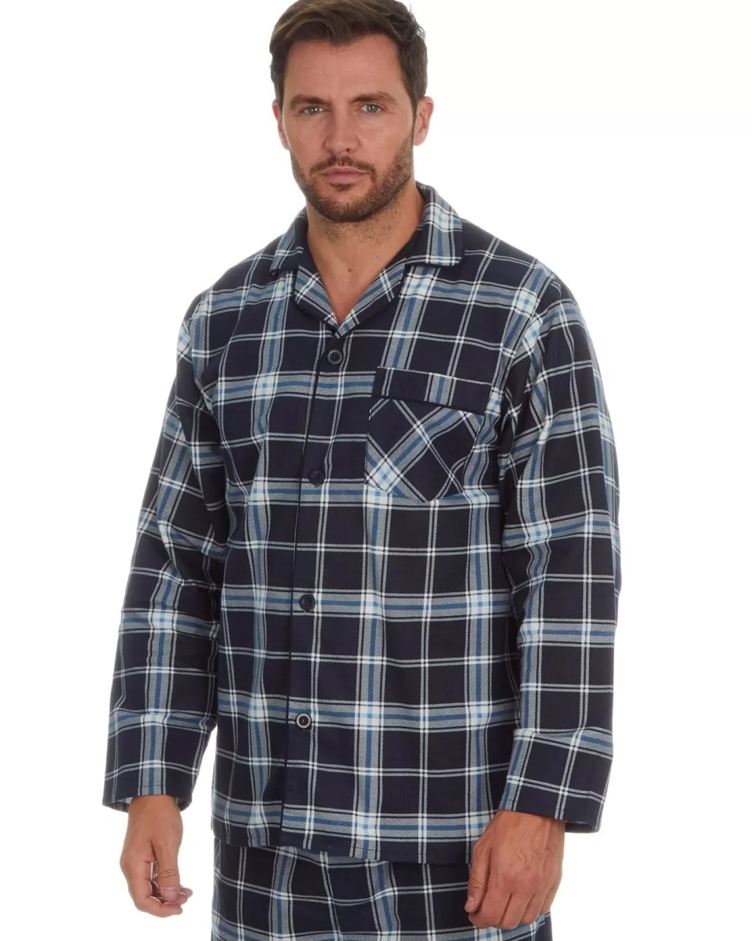 Men Cargo Bay Cotton Check Tailored Pyjamas - Navy