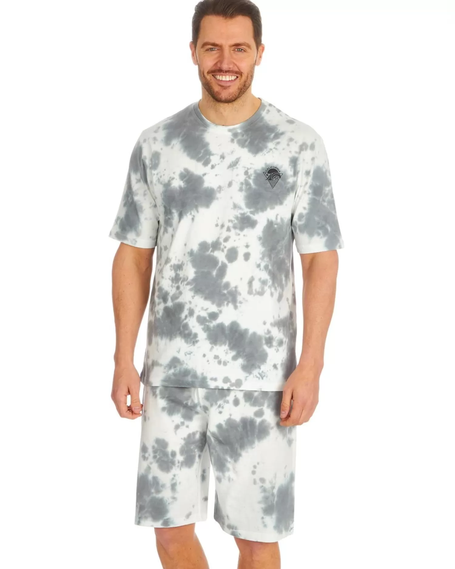 Men Cargo Bay Mens Tie Dye Short Pyjamas - Grey