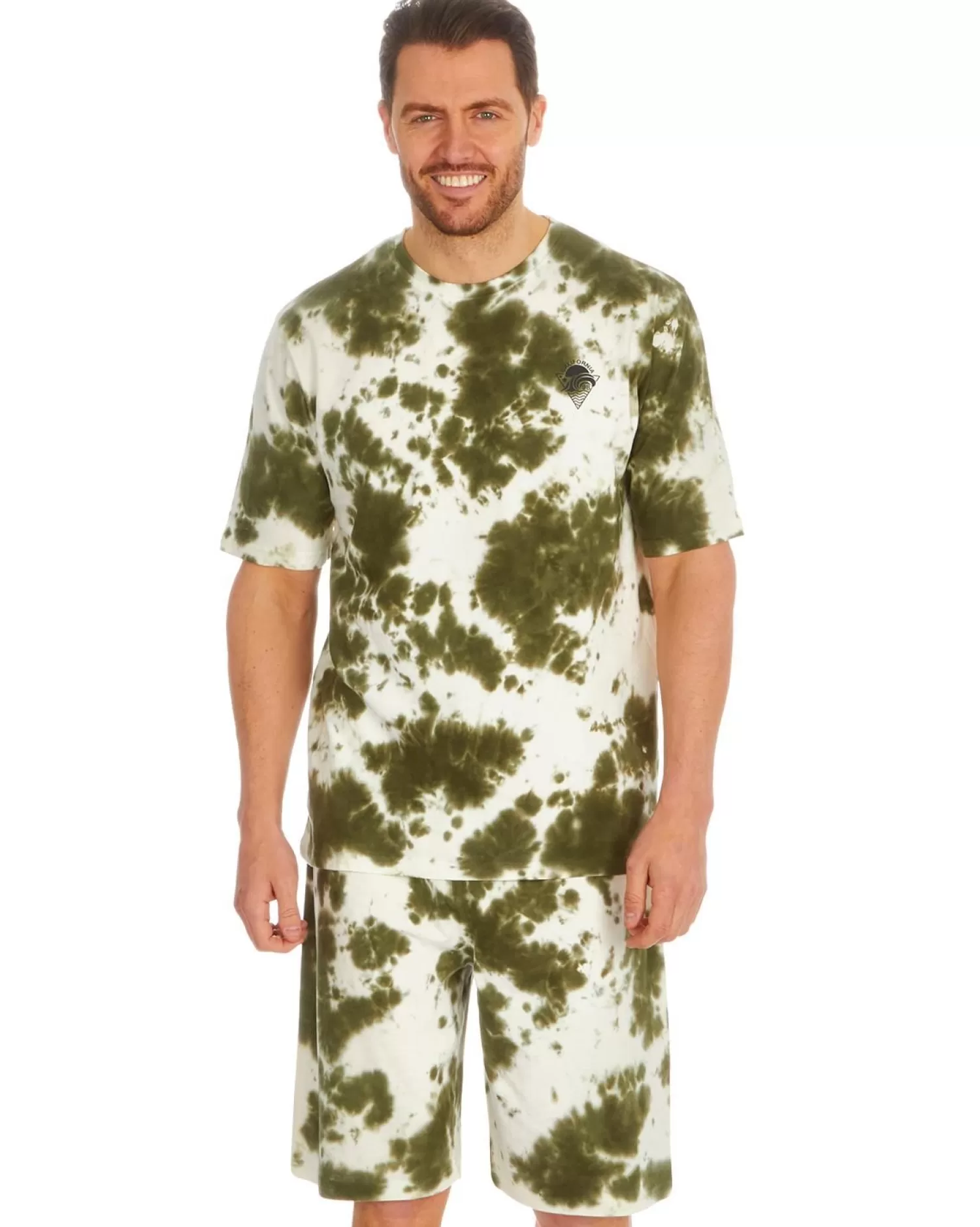 Men Cargo Bay Mens Tie Dye Short Pyjamas - Khaki