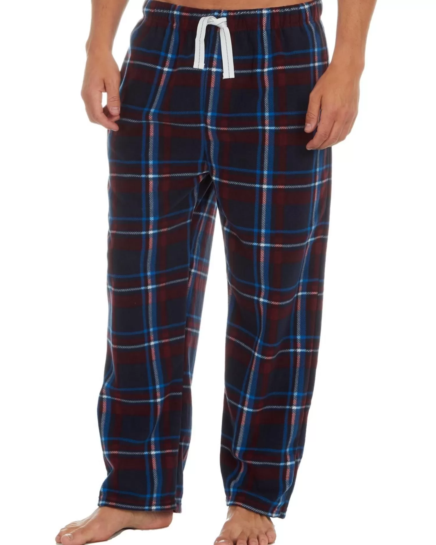 Men Cargo Bay Microfleece Check Lounge Pants - Navy/Red