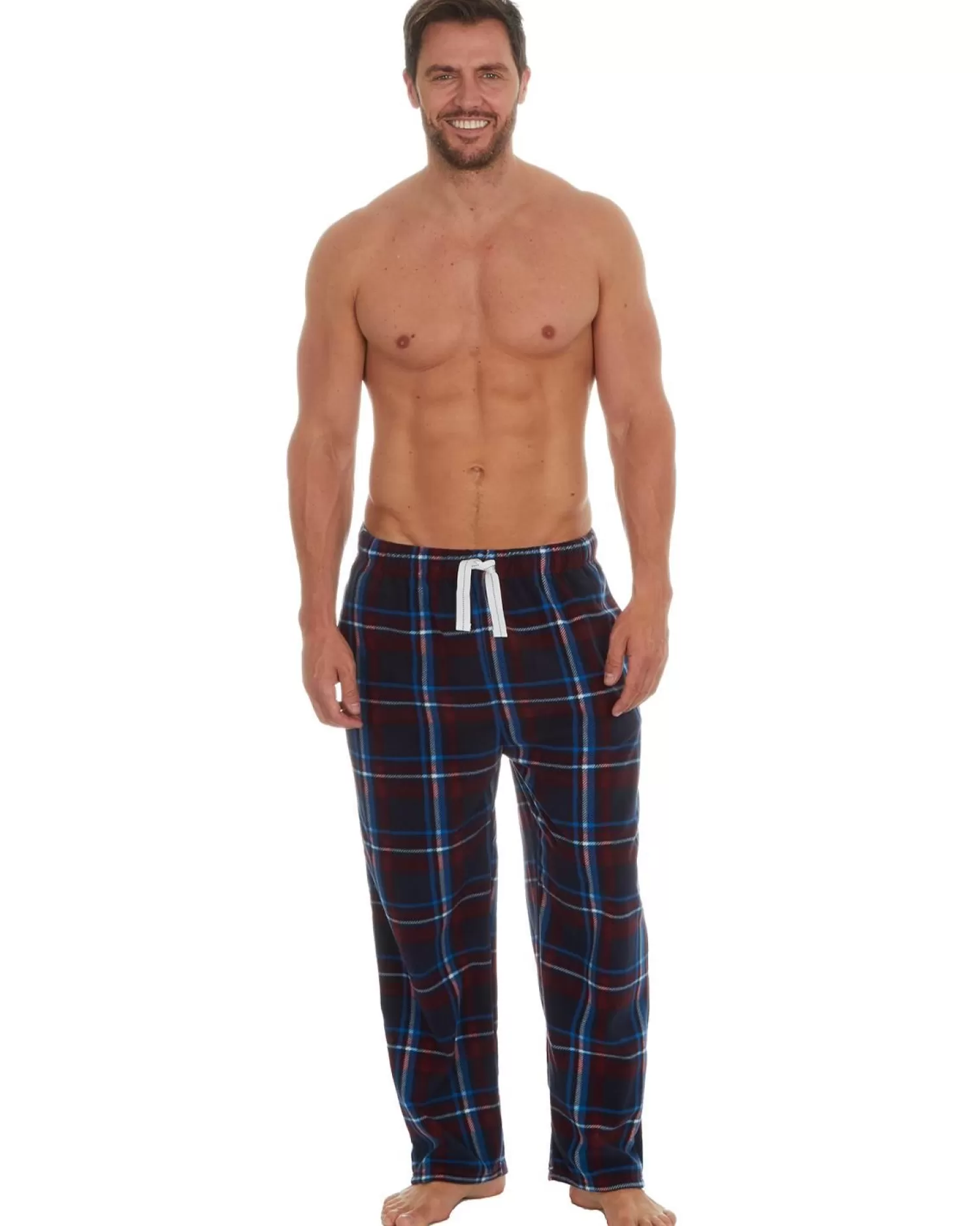 Men Cargo Bay Microfleece Check Lounge Pants - Navy/Red