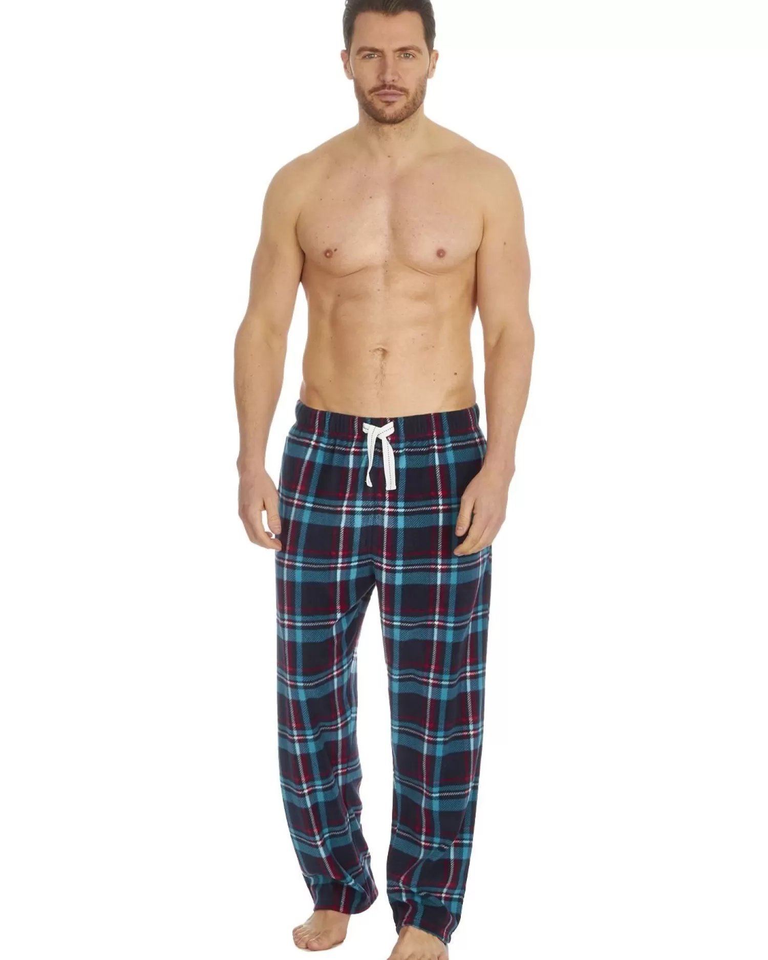 Men Cargo Bay Microfleece Check Lounge Pants - Teal