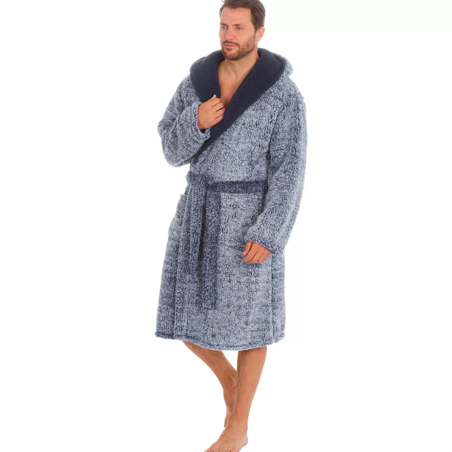 Men Cargo Bay Sherpa Fleece Dressing Gown - Navy