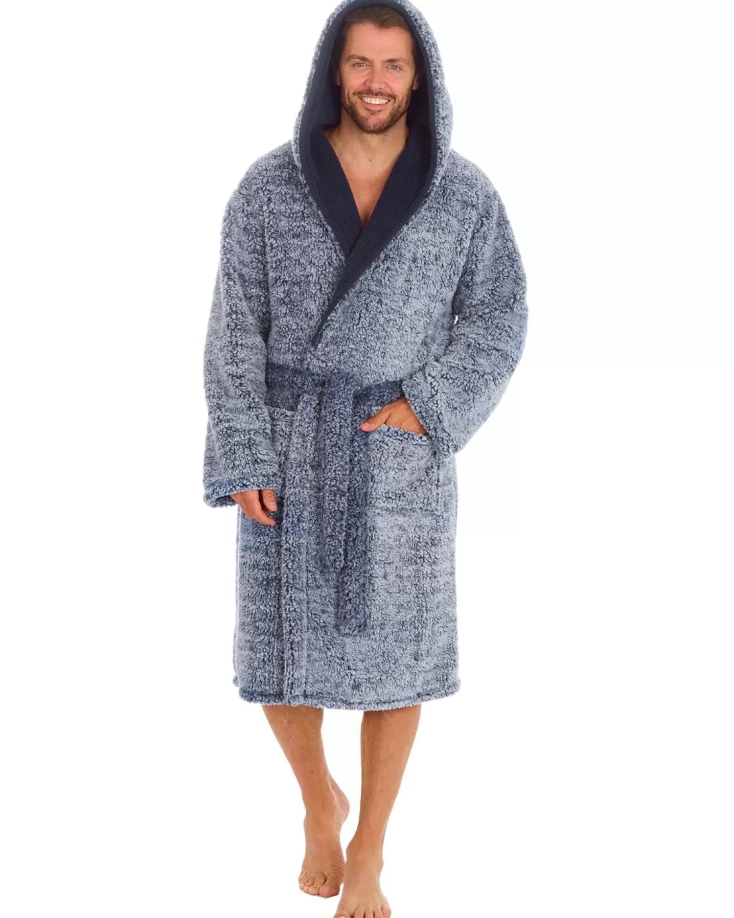 Men Cargo Bay Sherpa Fleece Dressing Gown - Navy