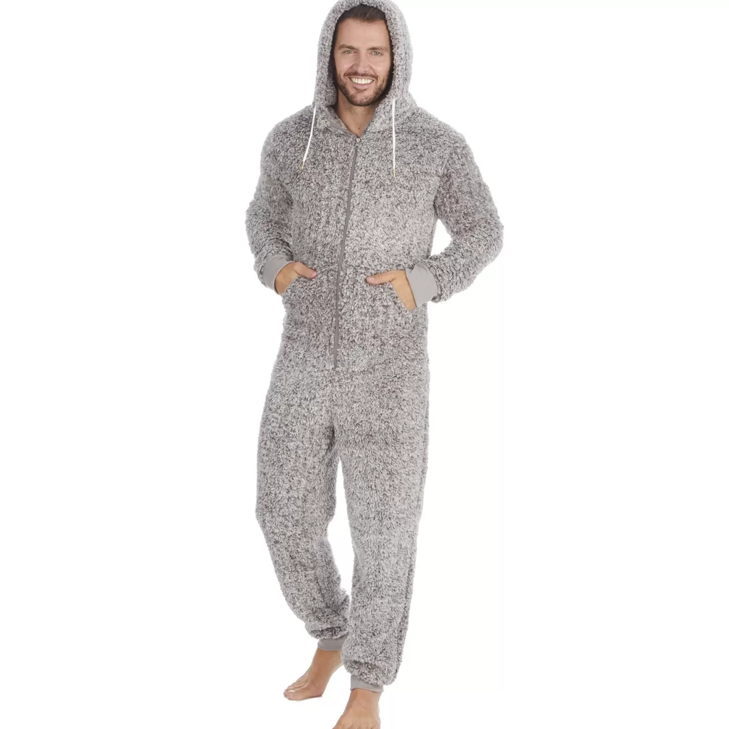 Men Cargo Bay Sherpa Fleece Onesie - Grey