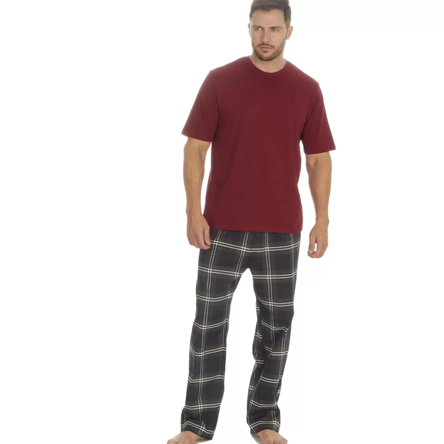 Men Cargo Bay Short Sleeve Check Pyjamas - Burgundy