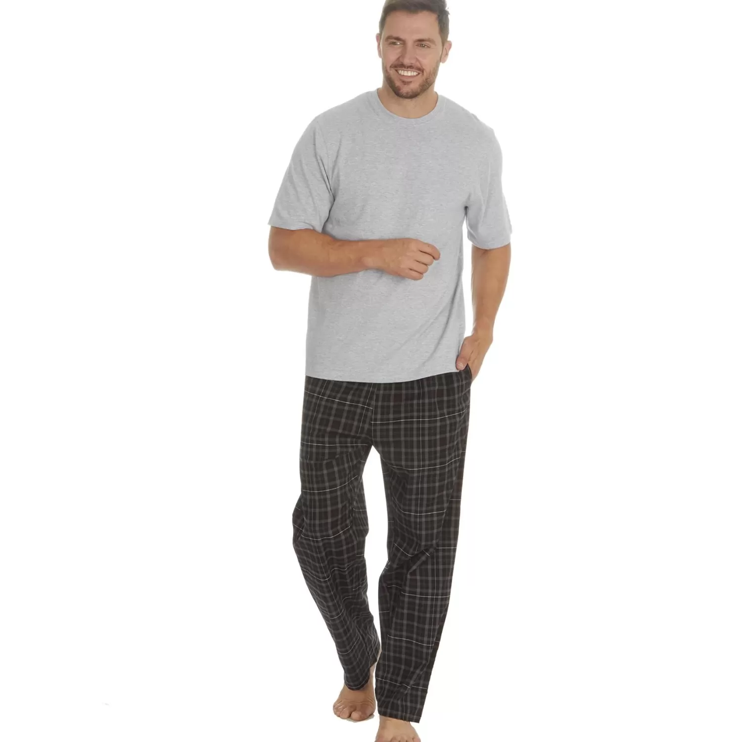 Men Cargo Bay Short Sleeve Check Pyjamas - Grey