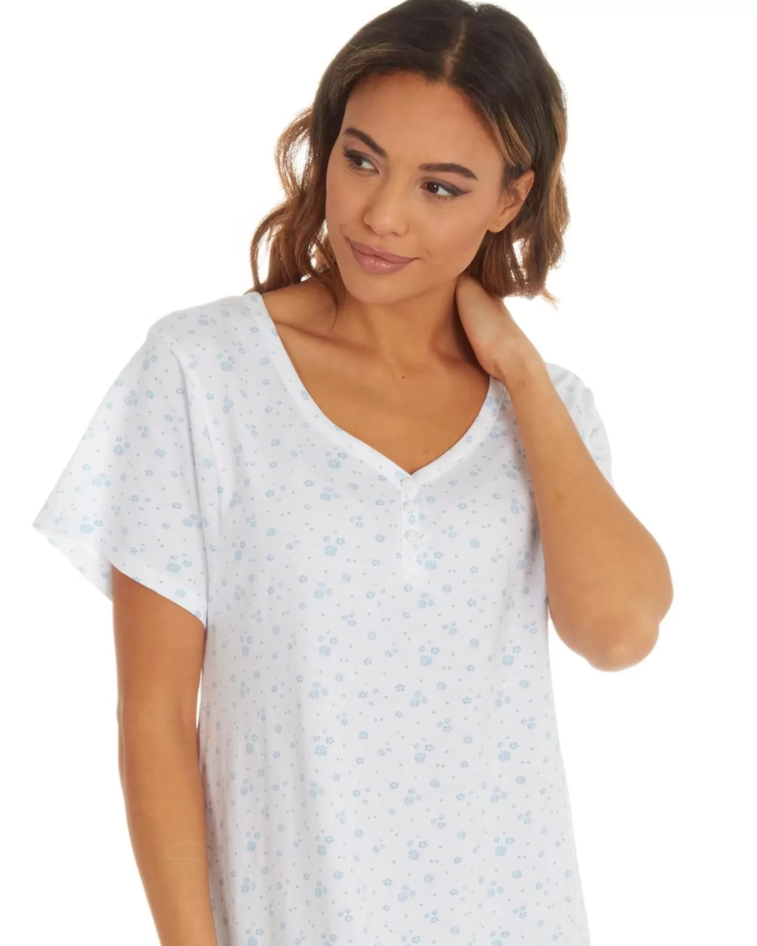 Cottonique Nighties | 100% Jersey Cotton Short Sleeve Nightie - Blue