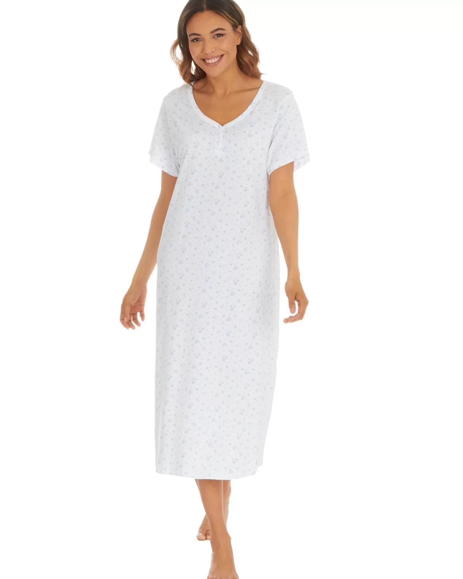 Cottonique Nighties | 100% Jersey Cotton Short Sleeve Nightie - Blue