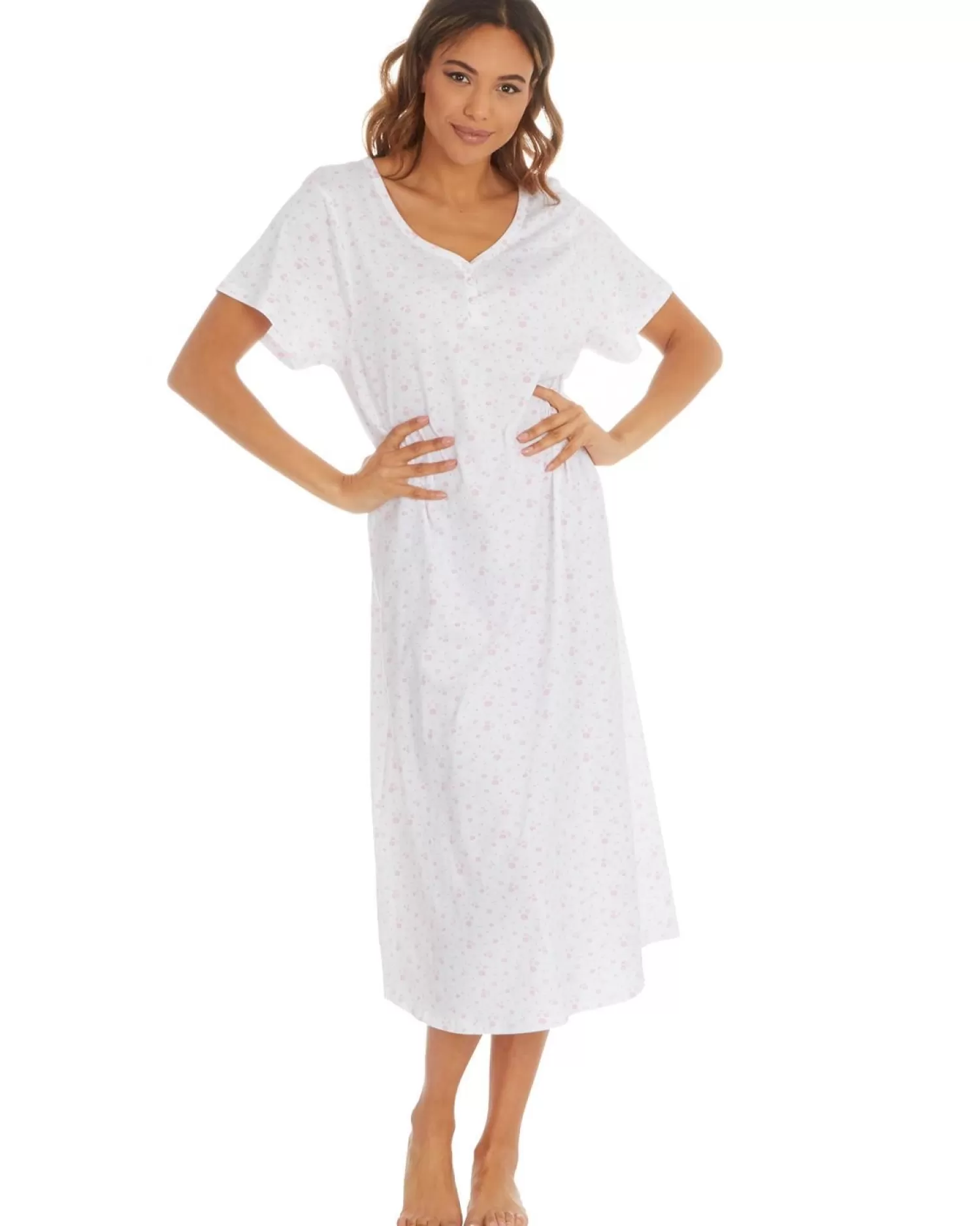 Cottonique Nighties | 100% Jersey Cotton Short Sleeve Nightie - Pink