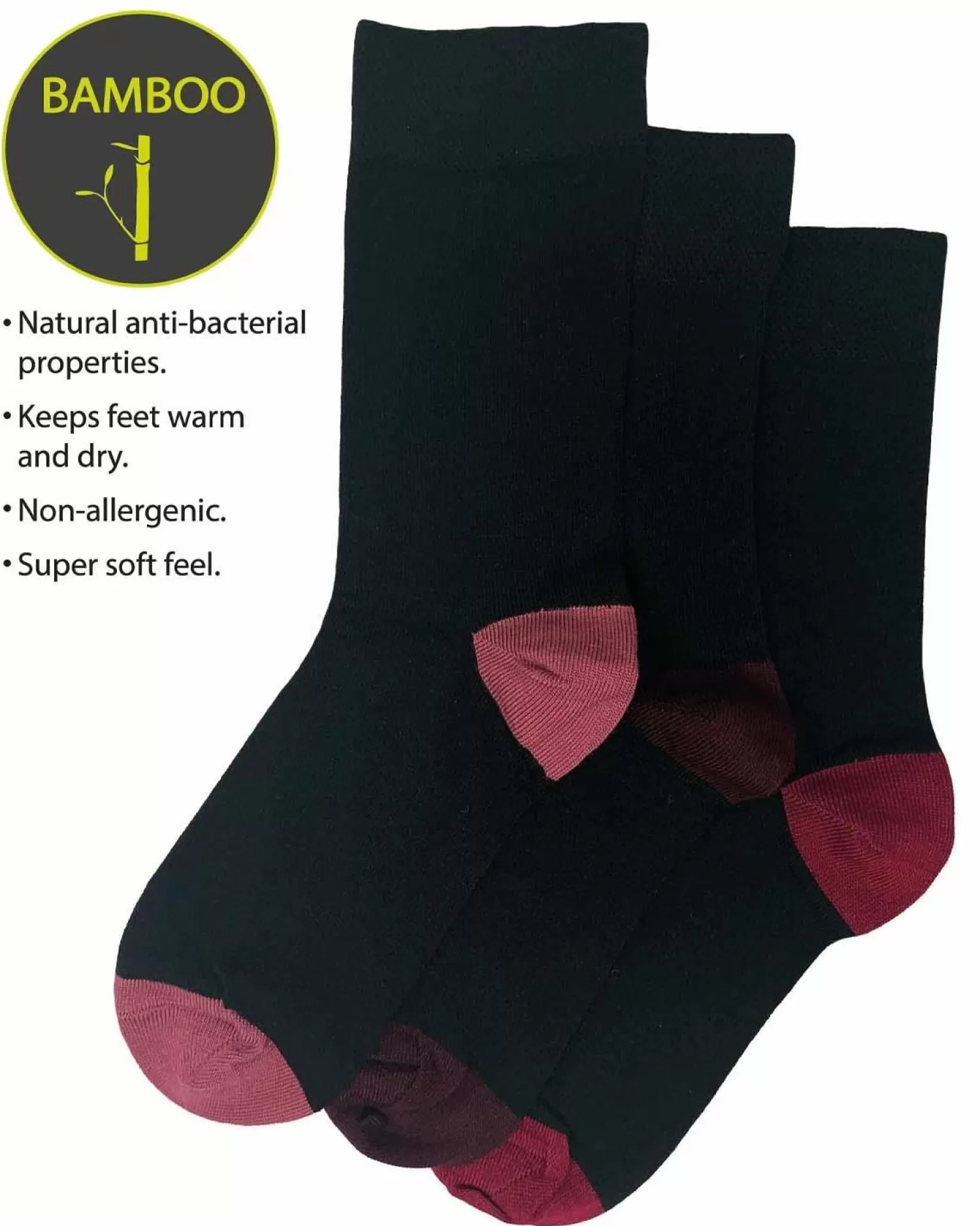 Flexitop Socks | 3 Pack Womens Bamboo Socks - Black