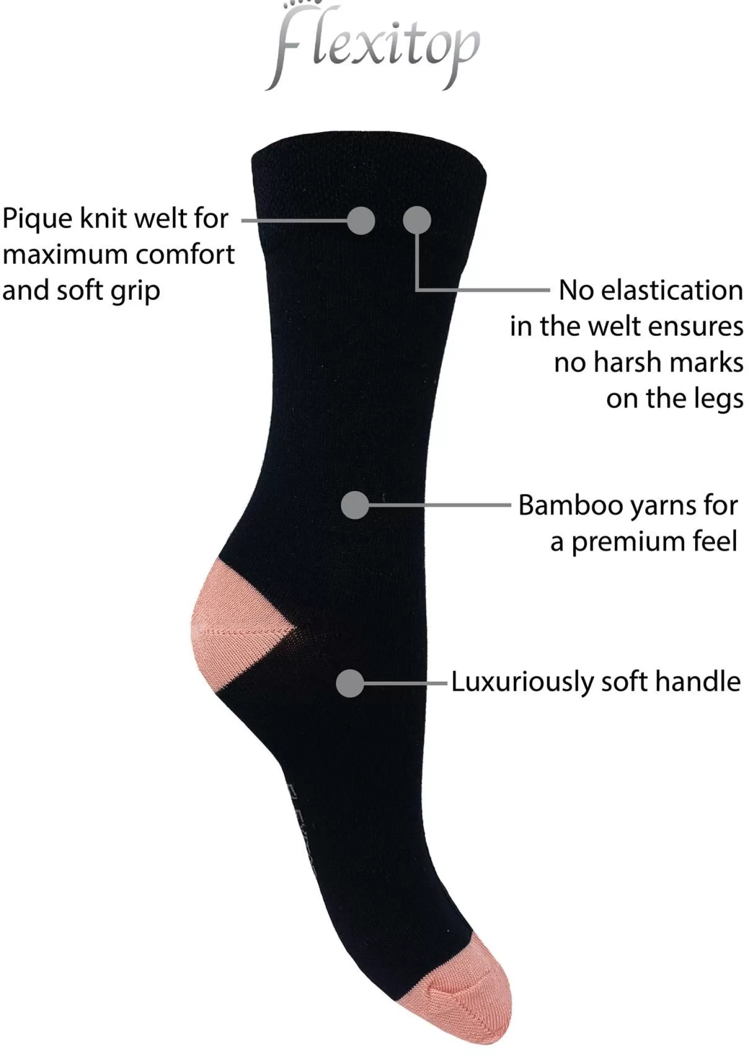 Flexitop Socks | 3 Pack Womens Bamboo Socks - Bright Contrast