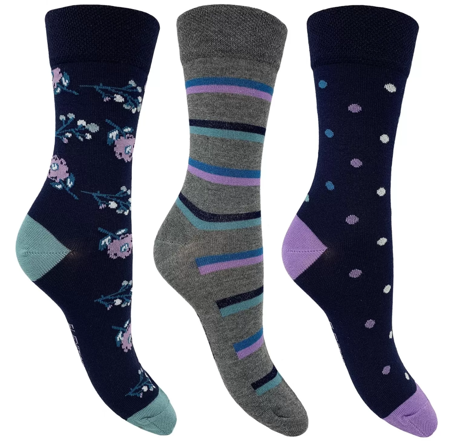 Flexitop Socks | 3 Pack Womens Bamboo Socks - Floral Design