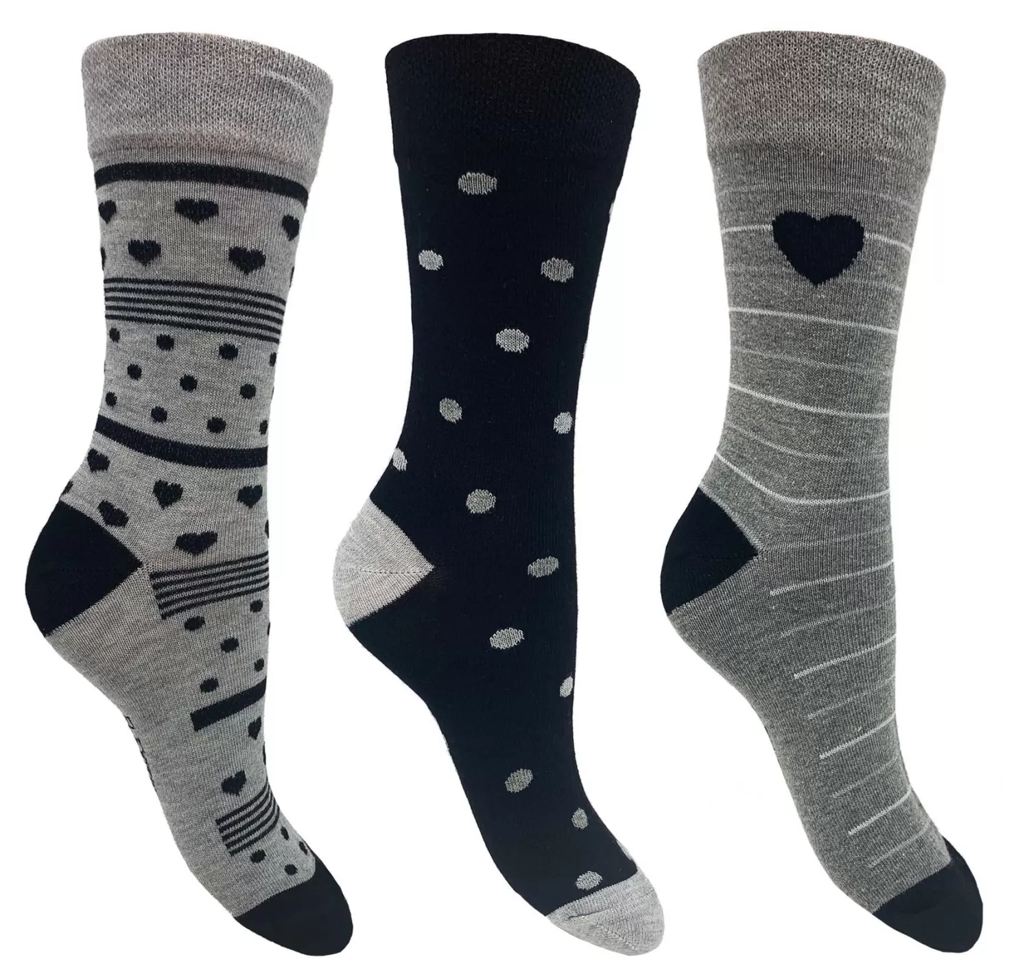 Flexitop Socks | 3 Pack Womens Bamboo Socks - Grey Heart