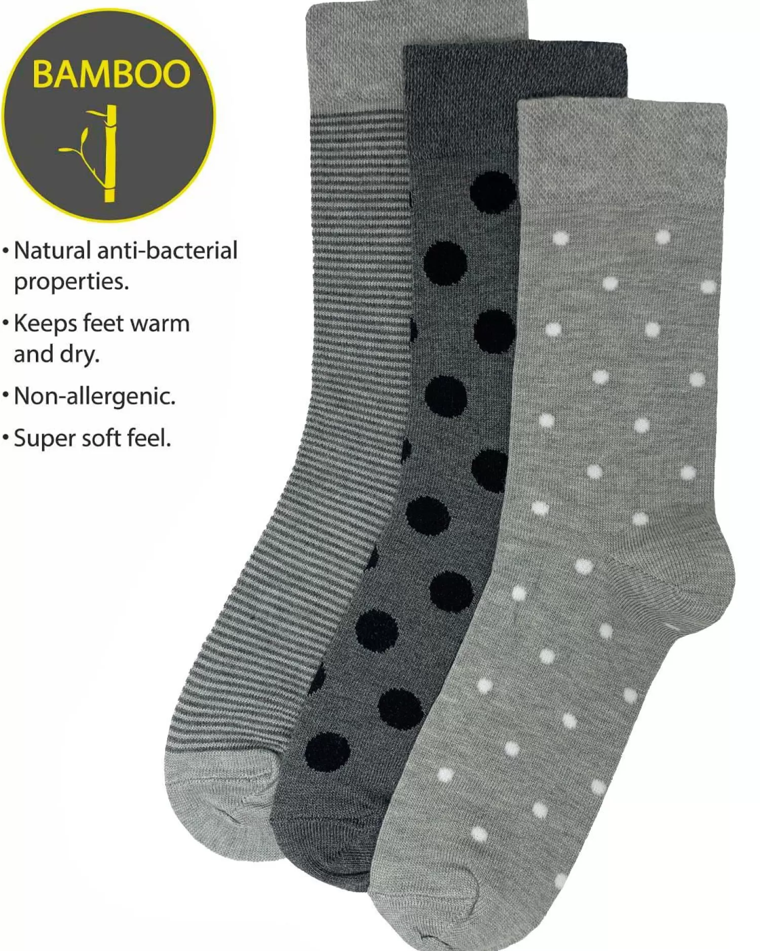 Flexitop Socks | 3 Pack Womens Bamboo Socks - Grey Spot