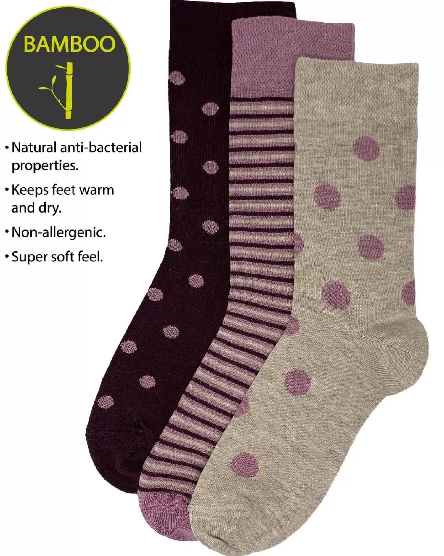 Flexitop Socks | 3 Pack Womens Bamboo Socks - Oat Spot