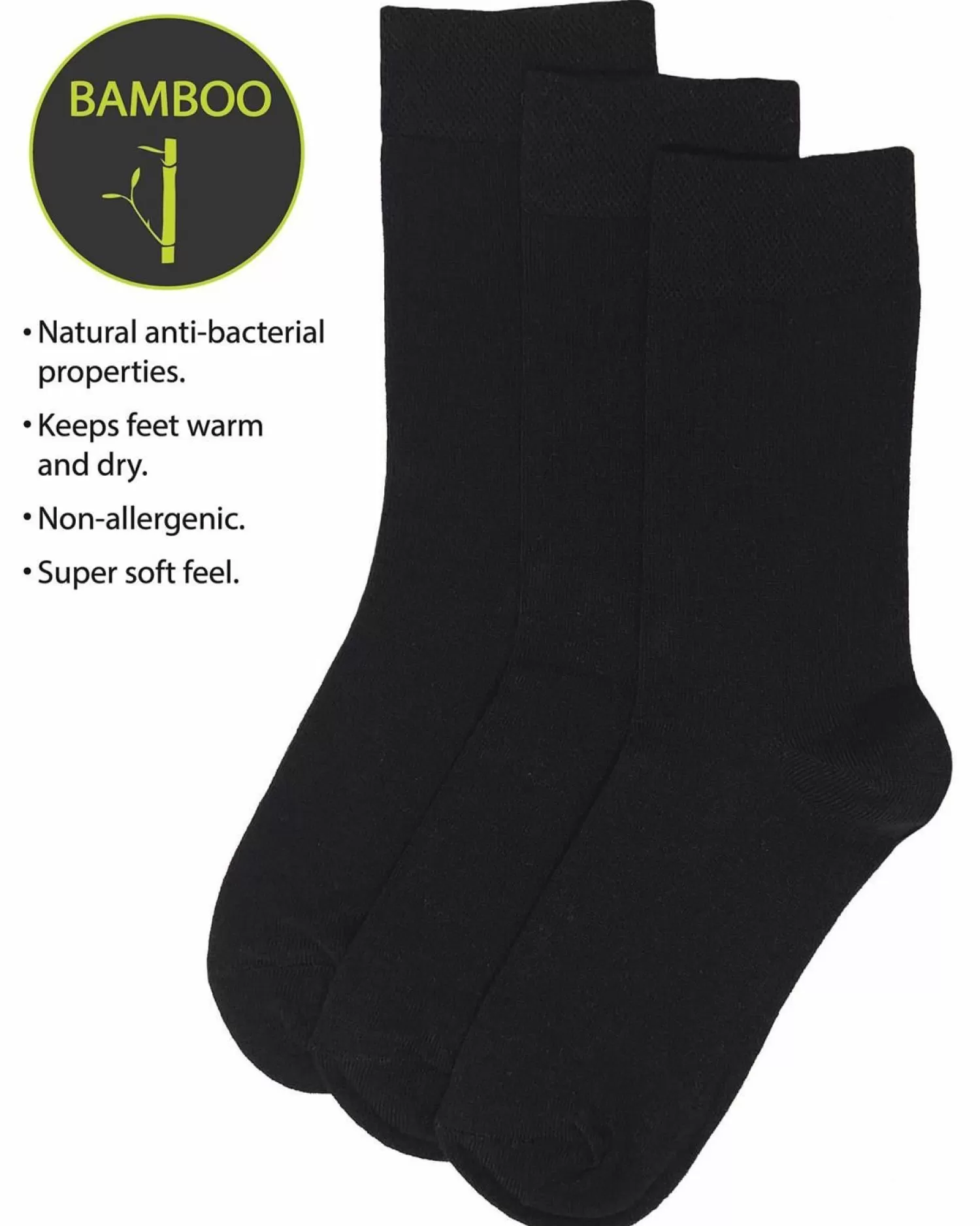 Flexitop Socks | 3 Pack Womens Bamboo Socks - Plain Black