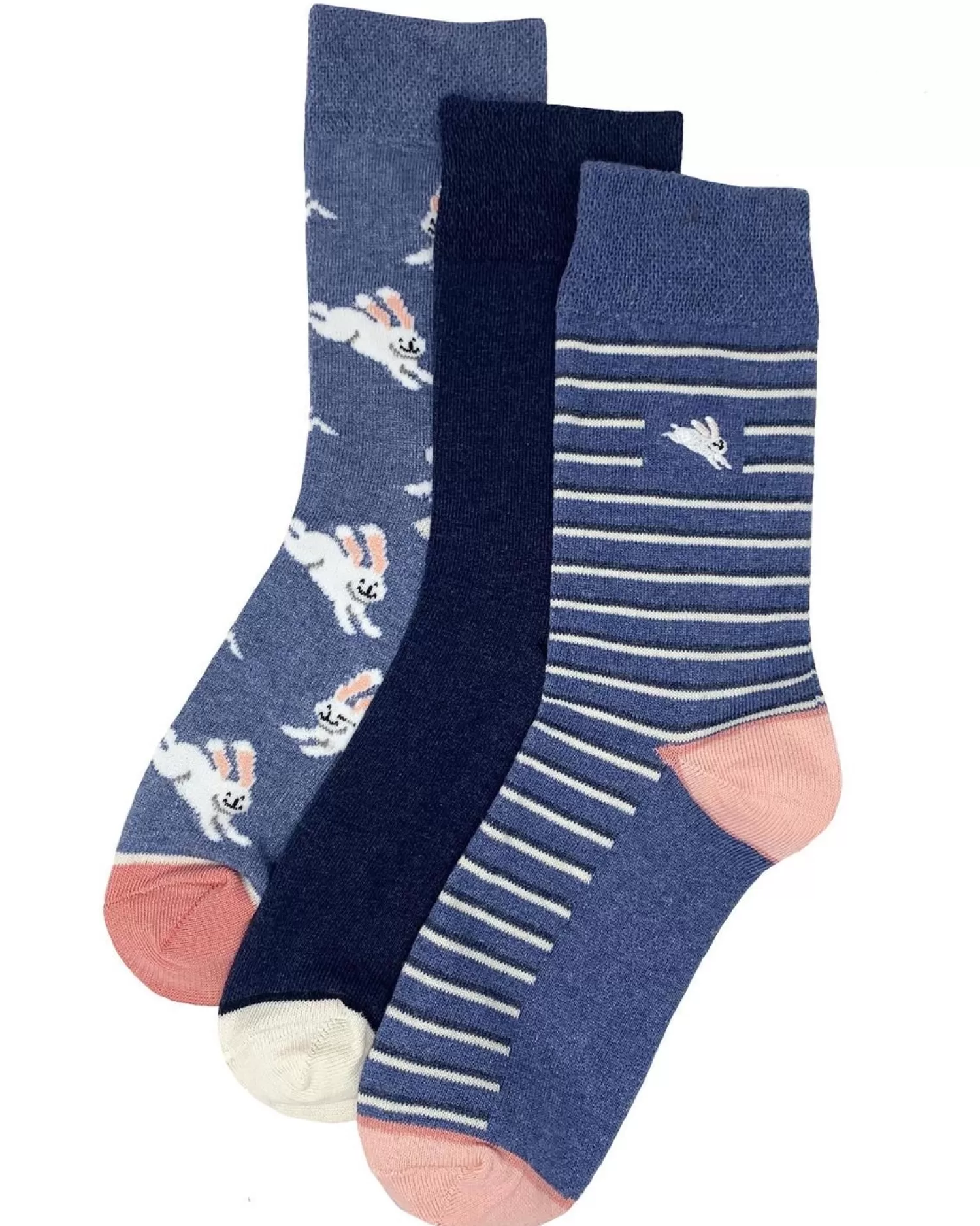 Flexitop Socks | 3 Pack Womens Cotton Rich Socks - Blue Bunnies