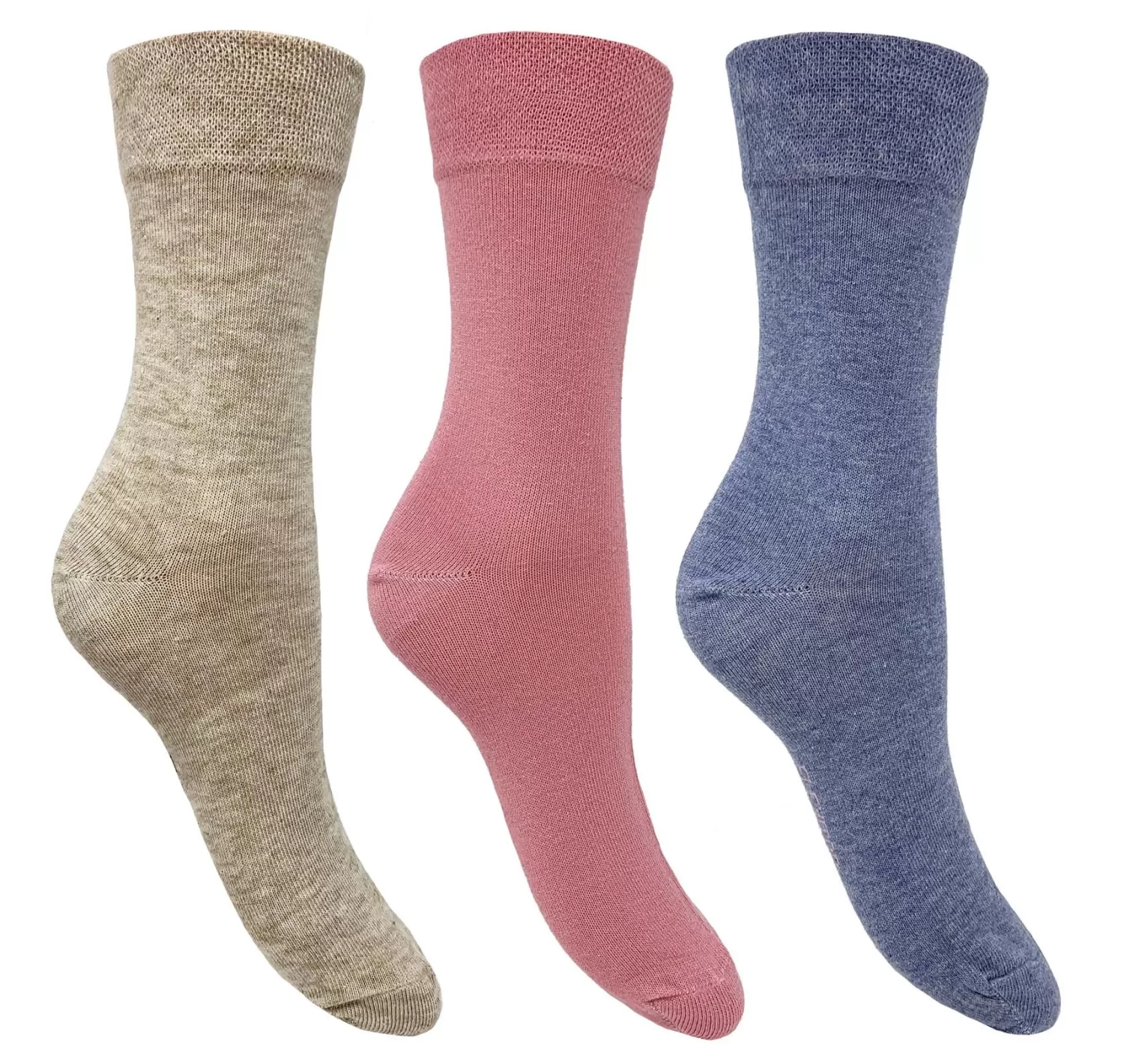 Flexitop Socks | 3 Pack Womens Cotton Rich Socks - Blue/Pink/Beige