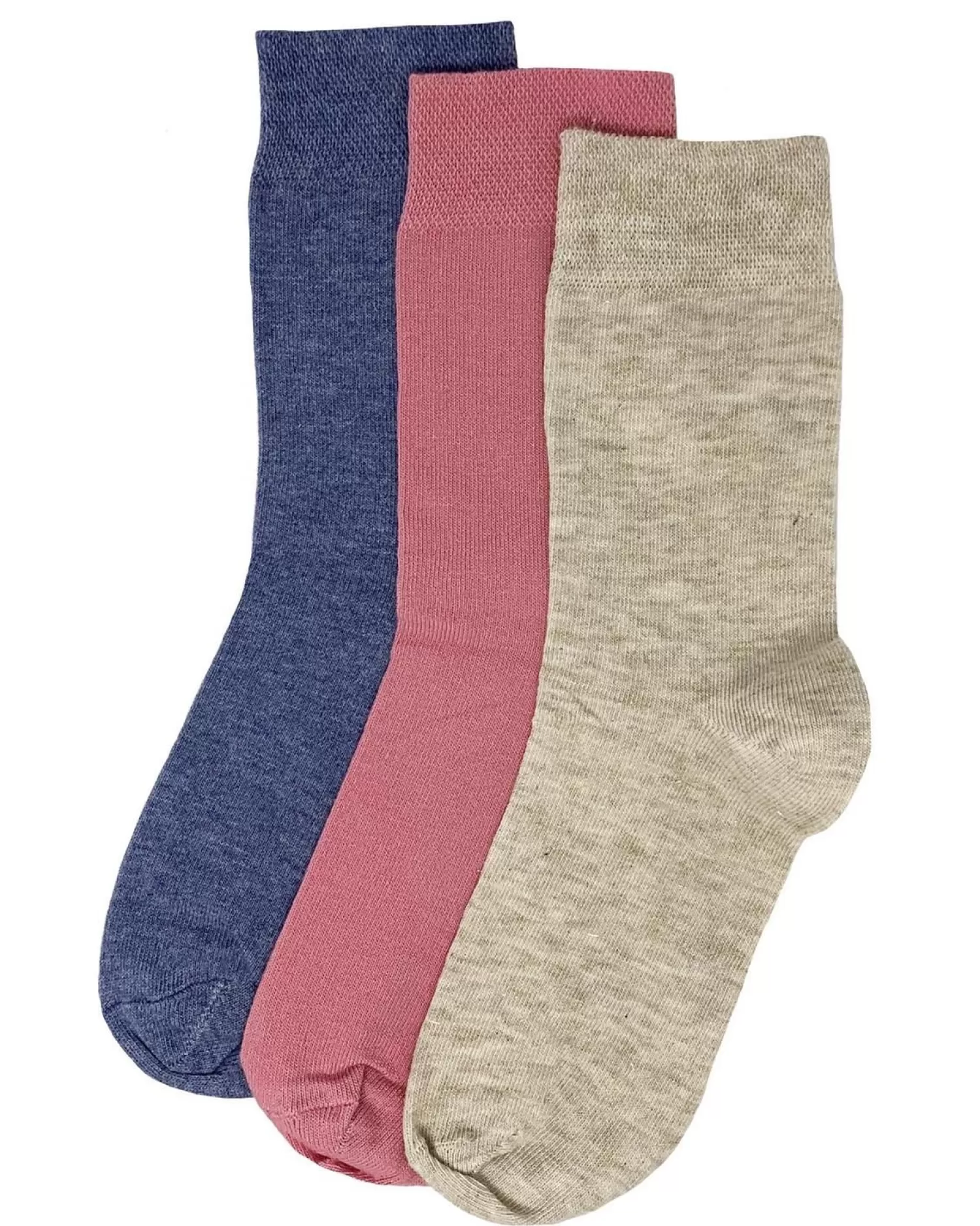 Flexitop Socks | 3 Pack Womens Cotton Rich Socks - Blue/Pink/Beige