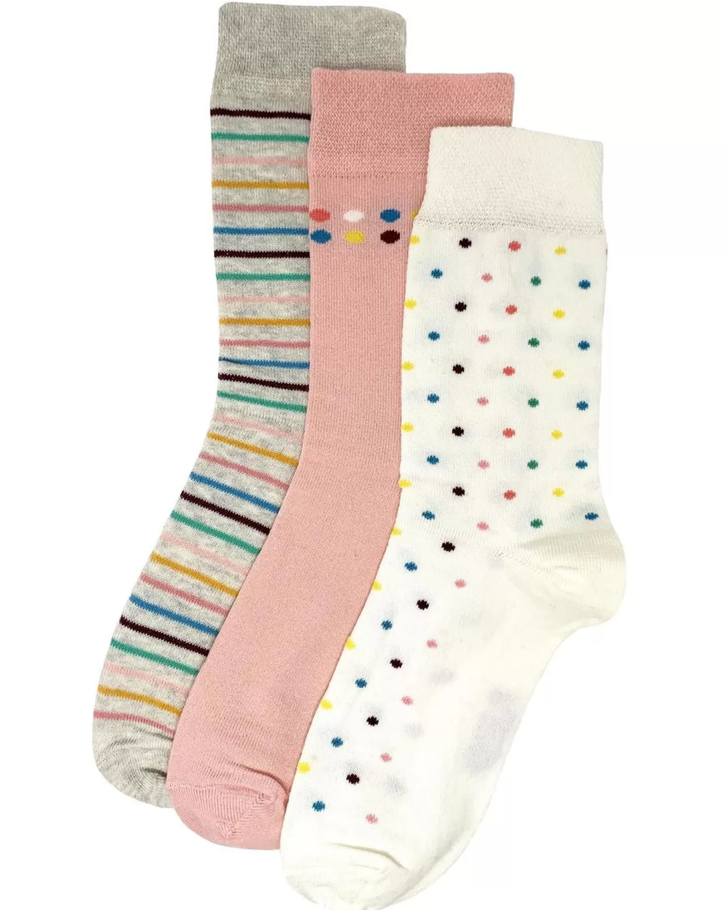 Flexitop Socks | 3 Pack Womens Cotton Rich Socks - Cream Spots & Stripes