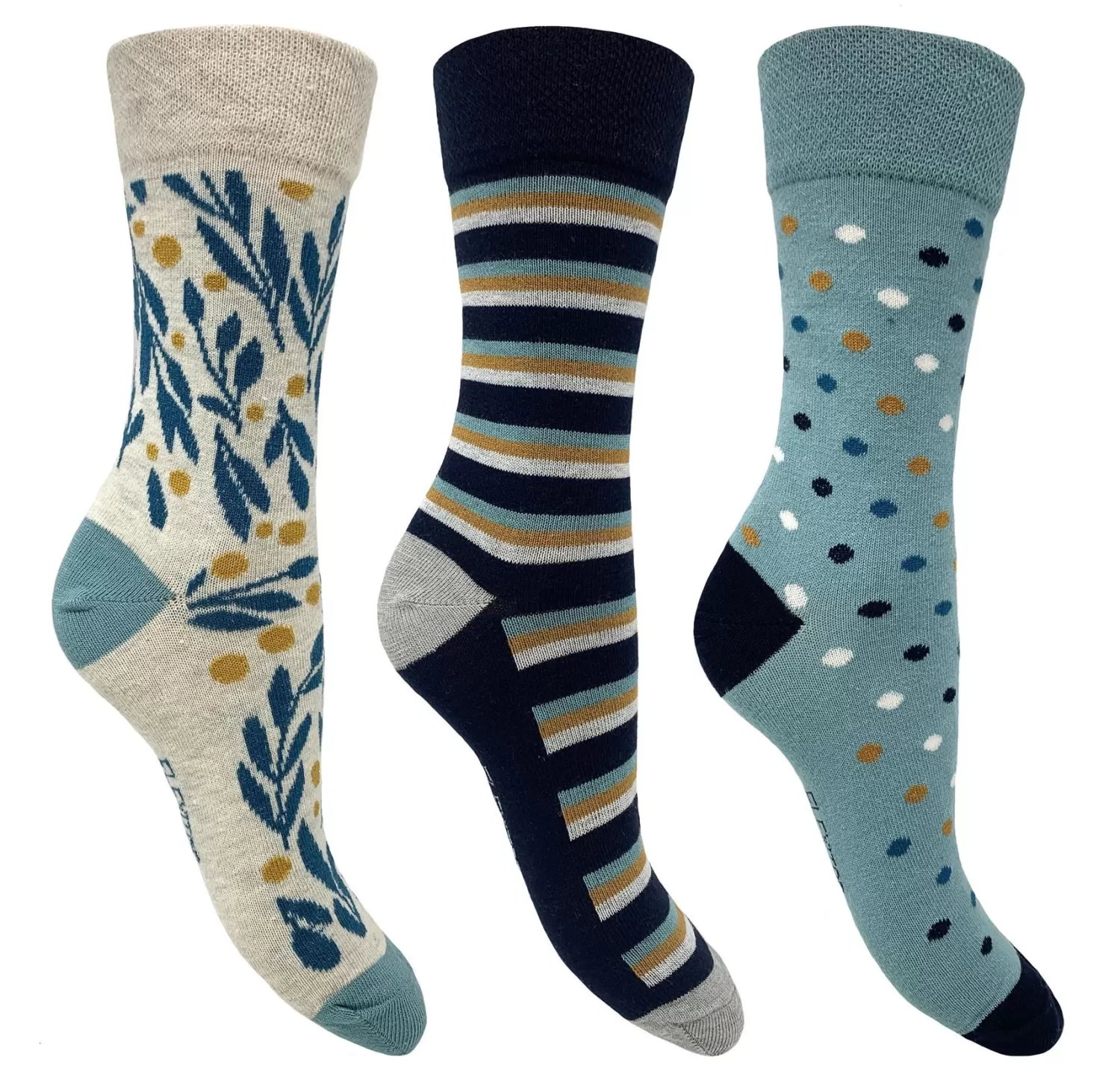 Flexitop Socks | 3 Pack Womens Cotton Rich Socks - Leaf Design