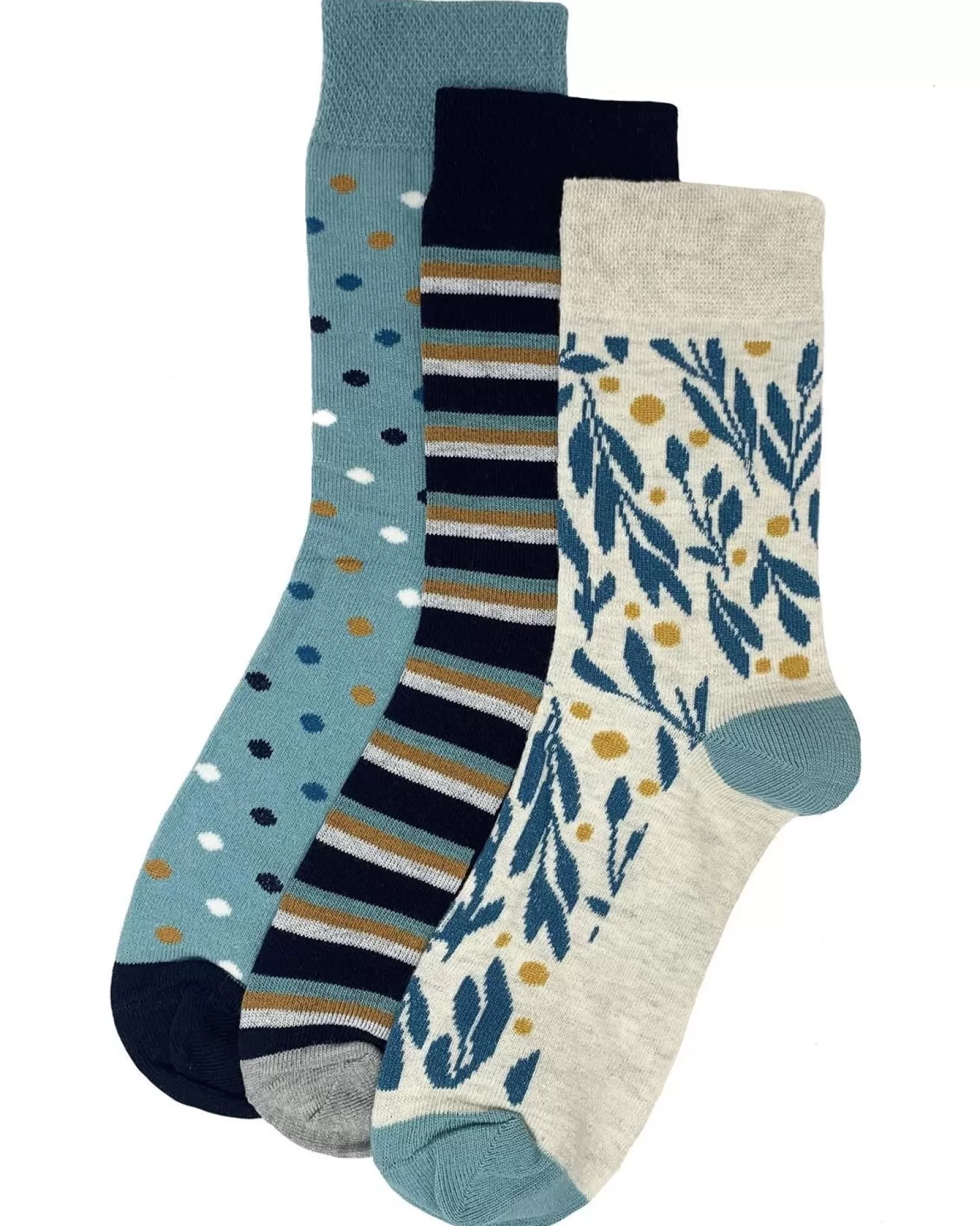 Flexitop Socks | 3 Pack Womens Cotton Rich Socks - Leaf Design