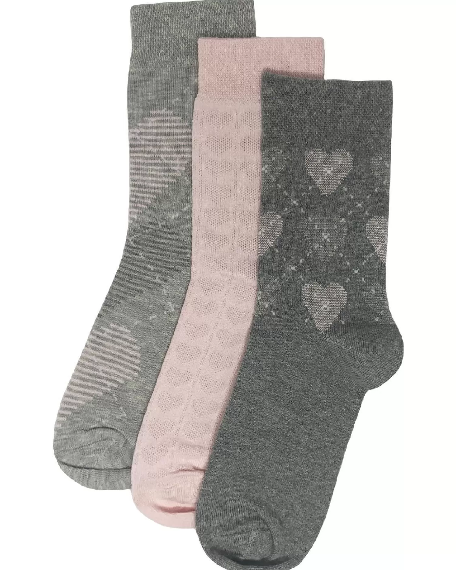 Flexitop Socks | 3 Pack Womens Cotton Rich Socks - Pink/Grey Heart