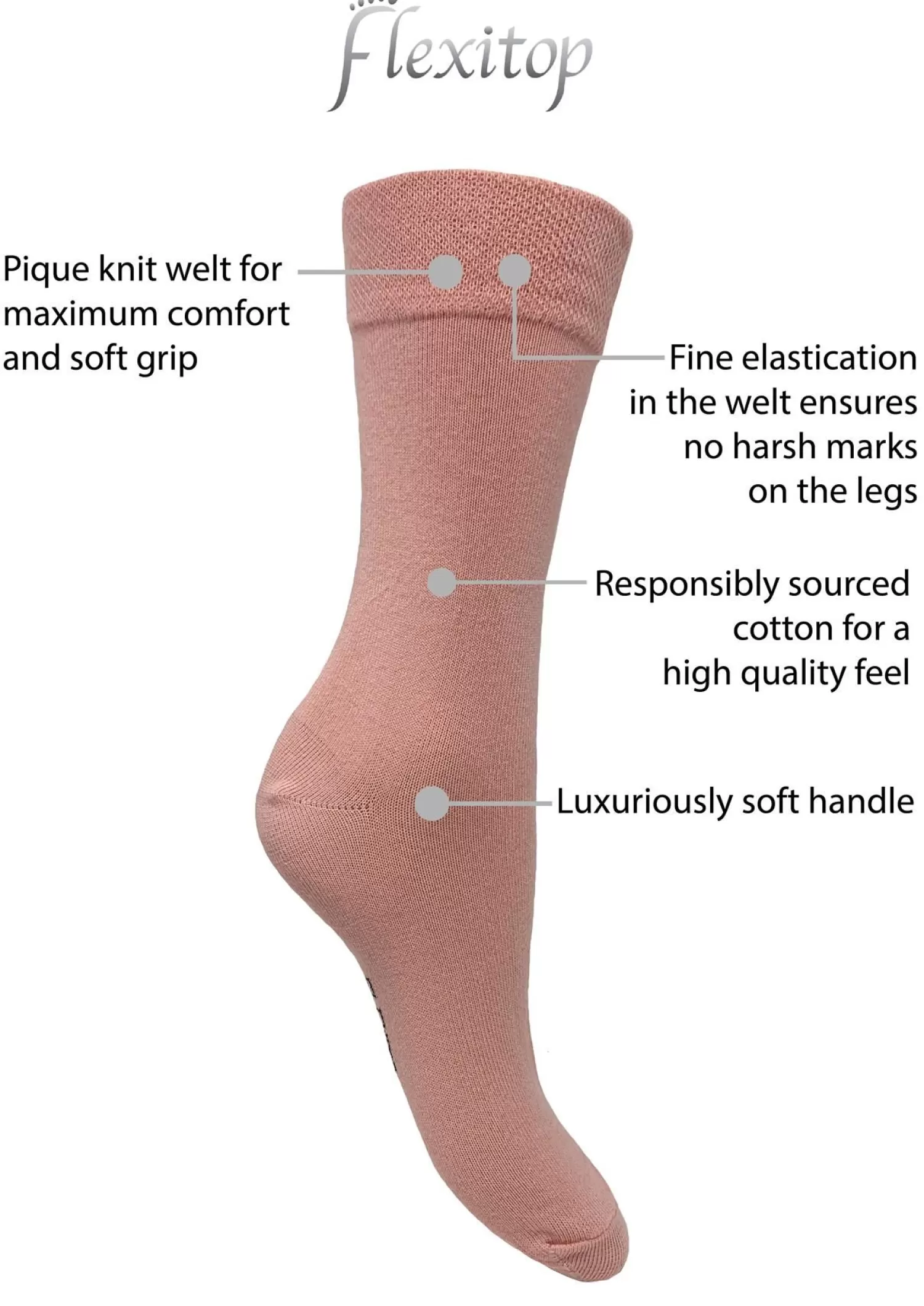 Flexitop Socks | 3 Pack Womens Cotton Rich Socks - Pink/Navy/Grey