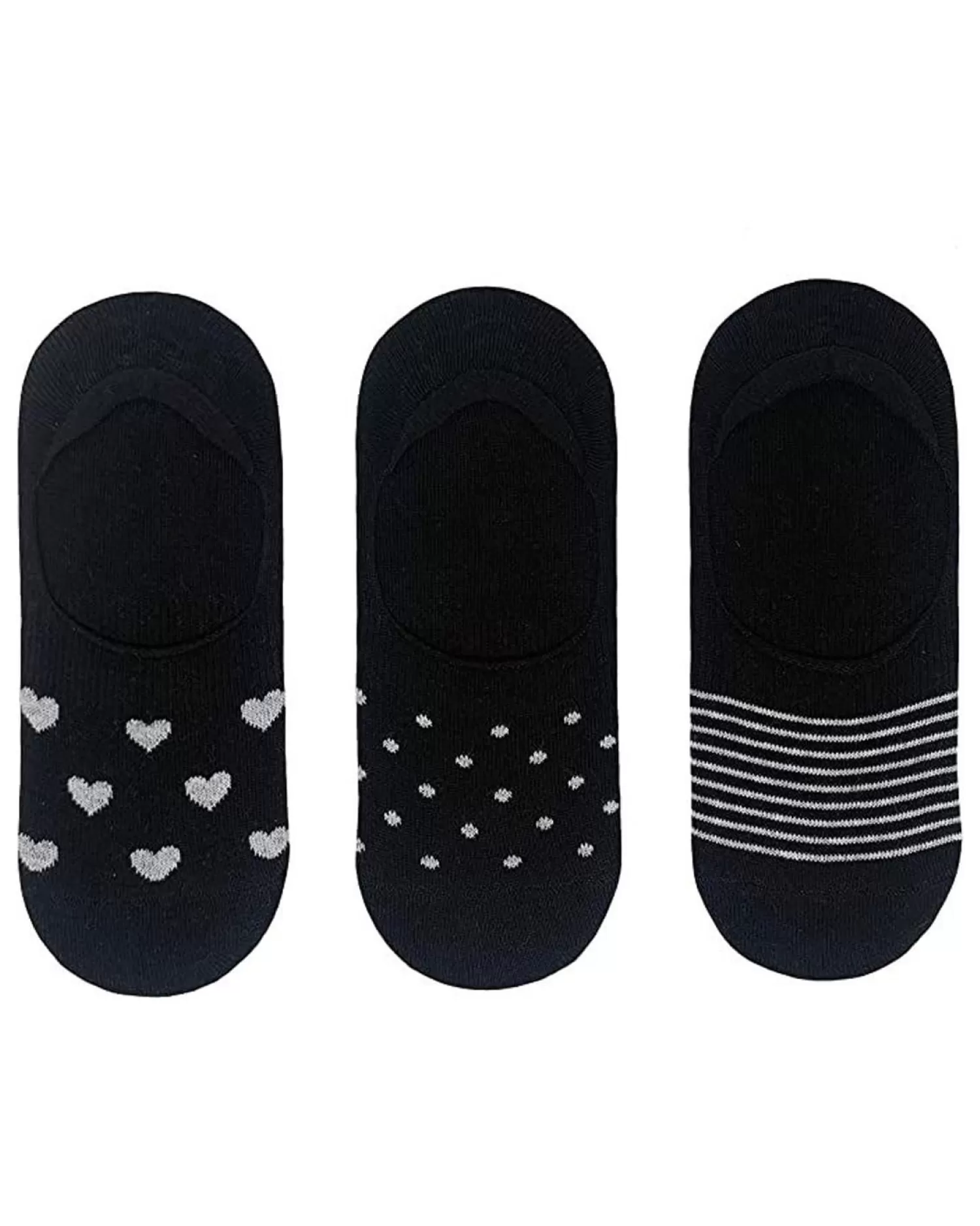 Flexitop Socks | 3 Pack Womens Invisible Liner Socks - Black Heart