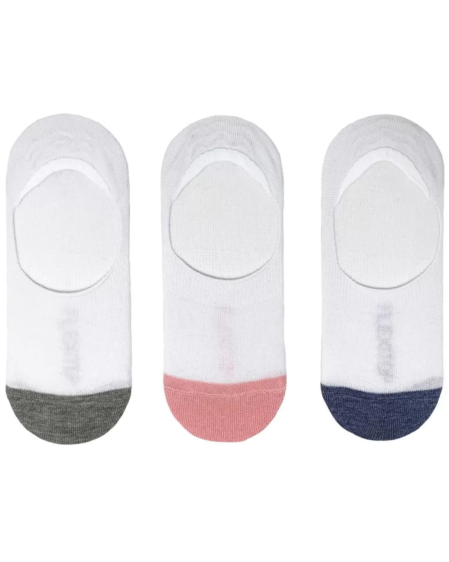 Flexitop Socks | 3 Pack Womens Invisible Liner Socks - White Contrast Heel