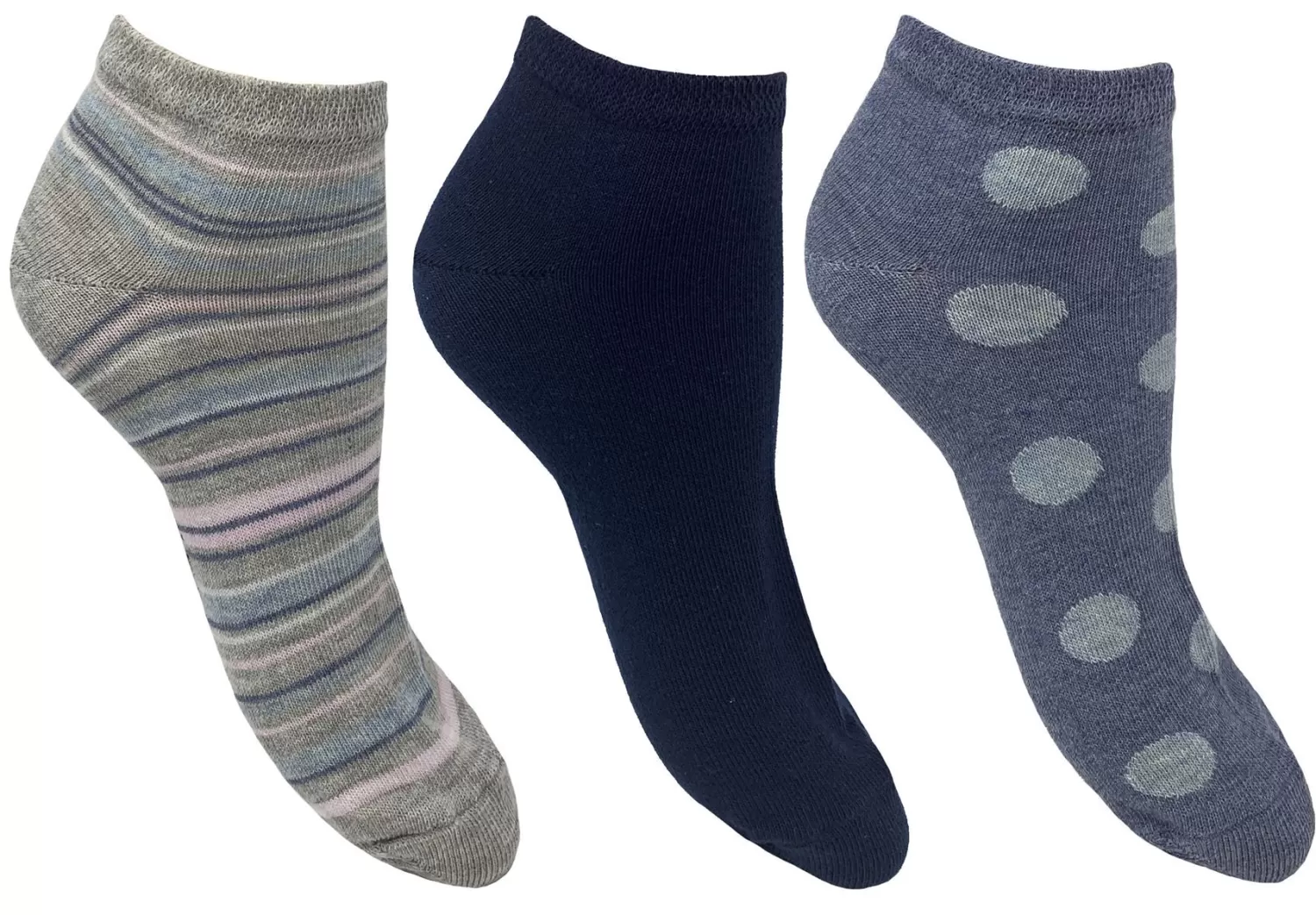 Flexitop Socks | 3 Pack Womens Spots & Stripes Trainer Socks