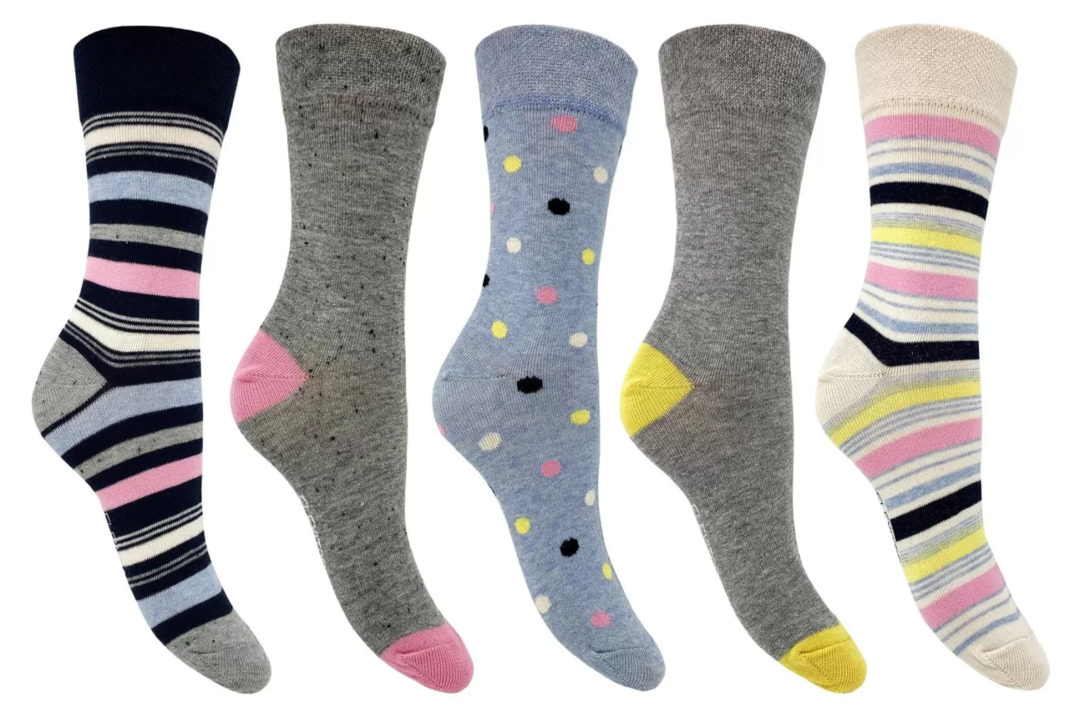 Flexitop Socks | 5 Pack Womens Cotton Rich Socks - Coloured Stripe