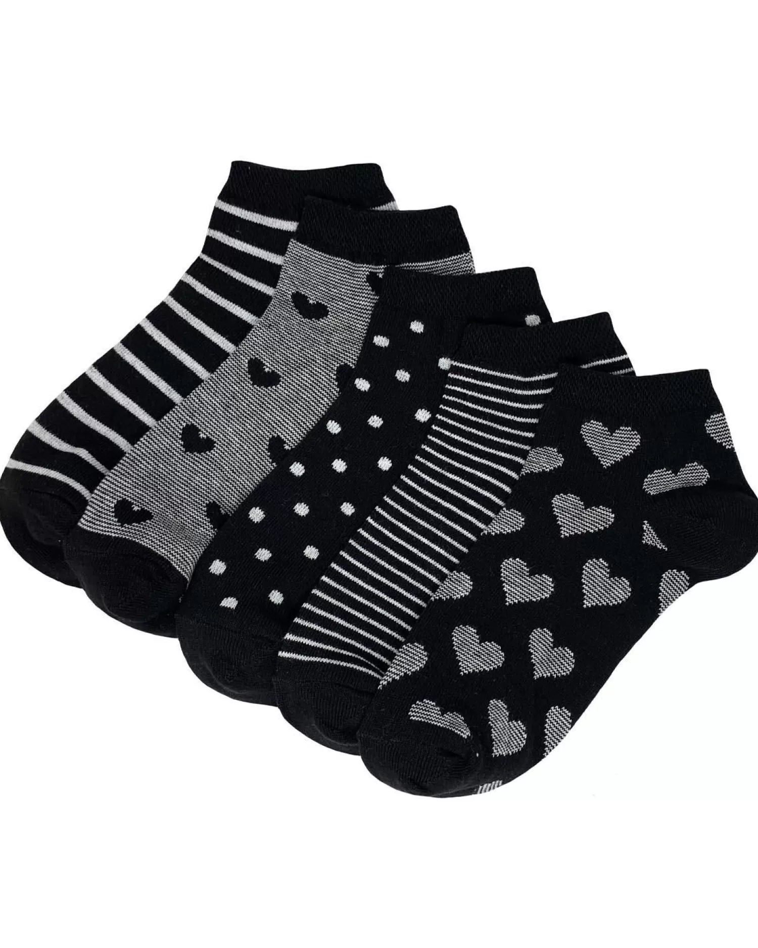 Flexitop Socks | 5 Pack Womens Cotton Rich Trainer Socks - Black Heart