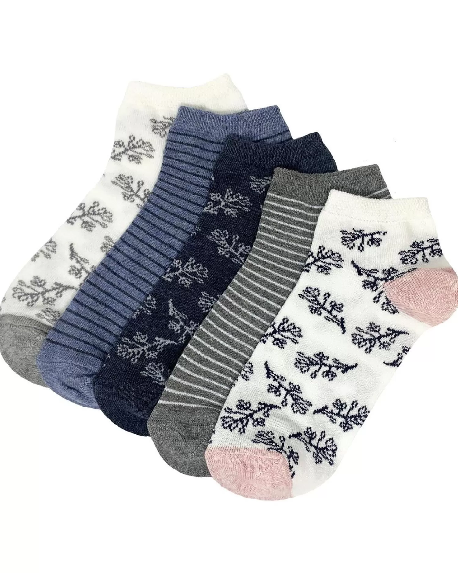 Flexitop Socks | 5 Pack Womens Cotton Rich Trainer Socks - Floral Stripe
