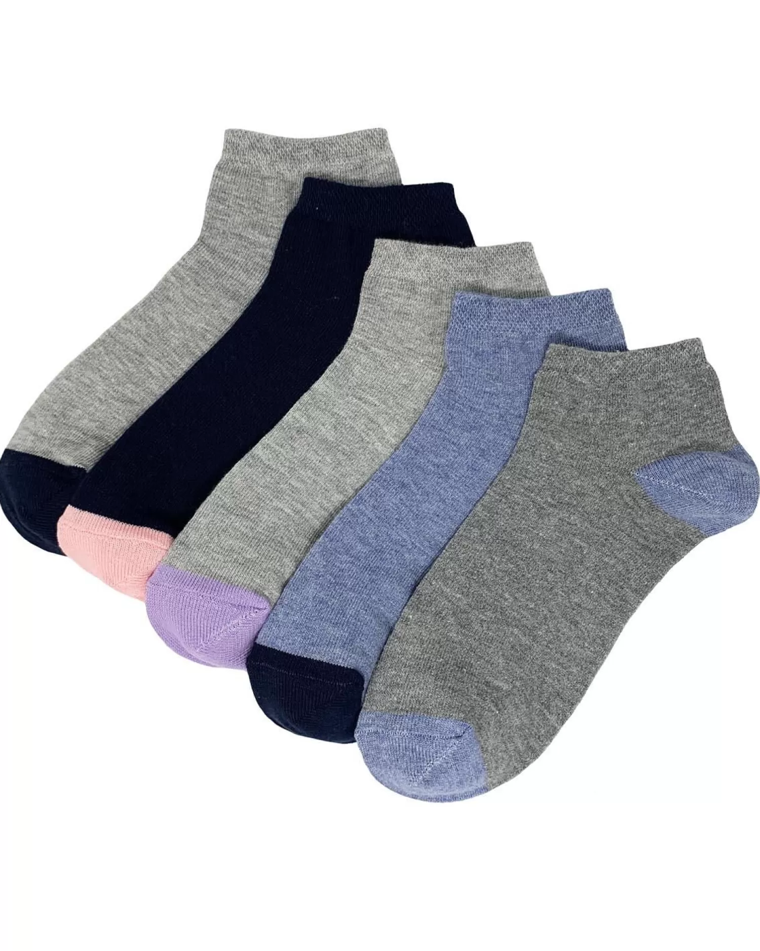 Flexitop Socks | 5 Pack Womens Cotton Rich Trainer Socks - Grey/Blue