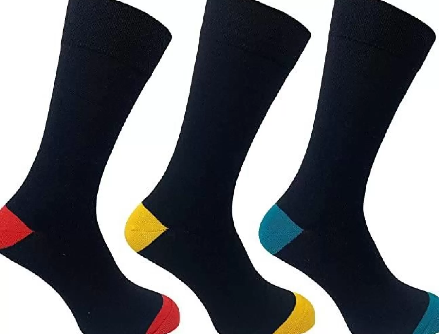 Men Flexitop Mens 3 Pack Dress Socks - Black Contrast Heel