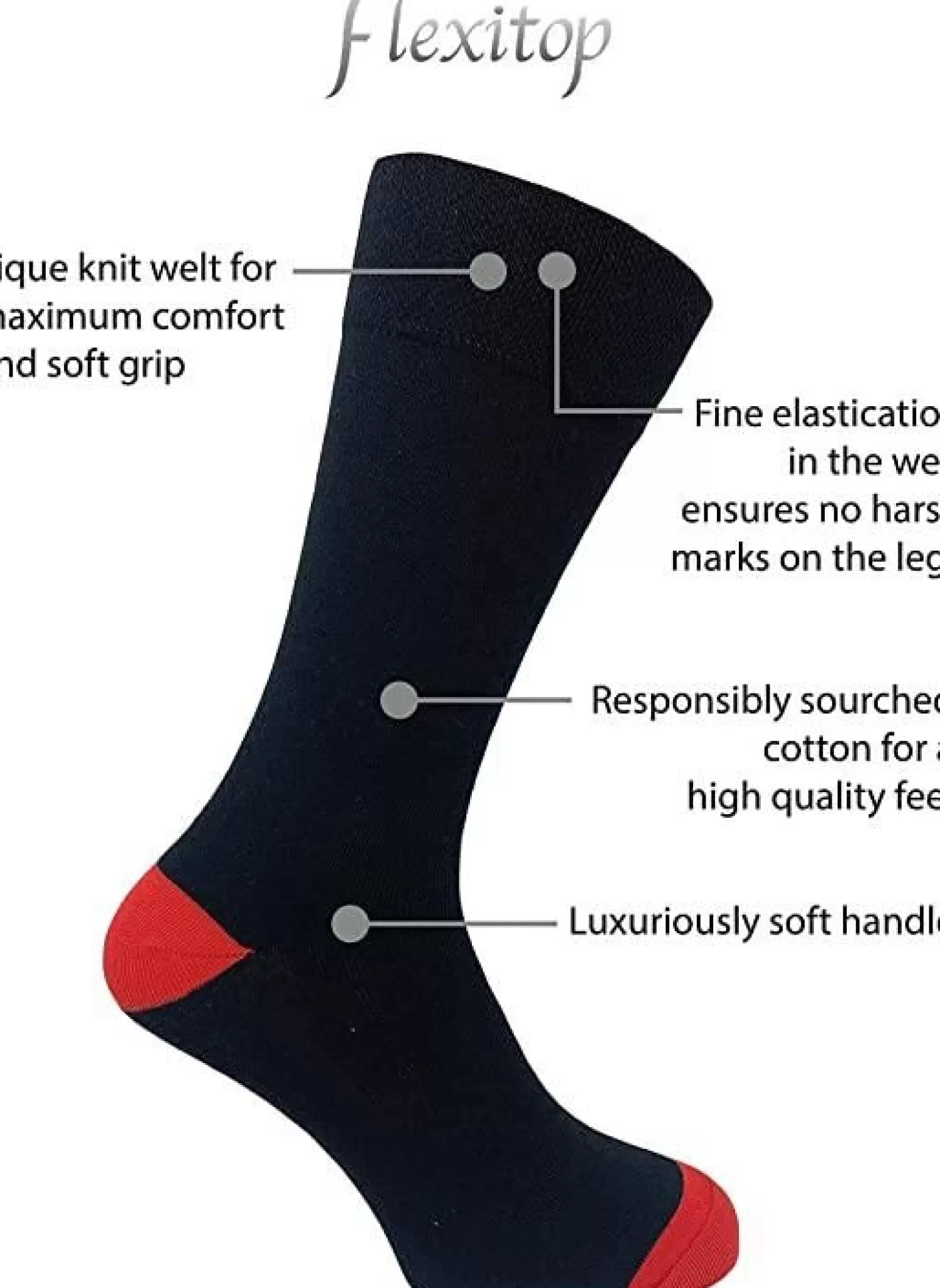 Men Flexitop Mens 3 Pack Dress Socks - Black Contrast Heel