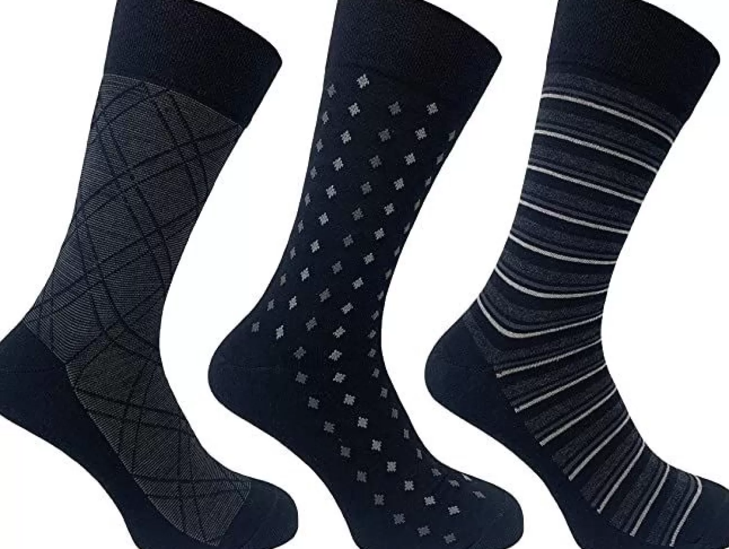 Men Flexitop Mens 3 Pack Dress Socks - Black Mixed Design